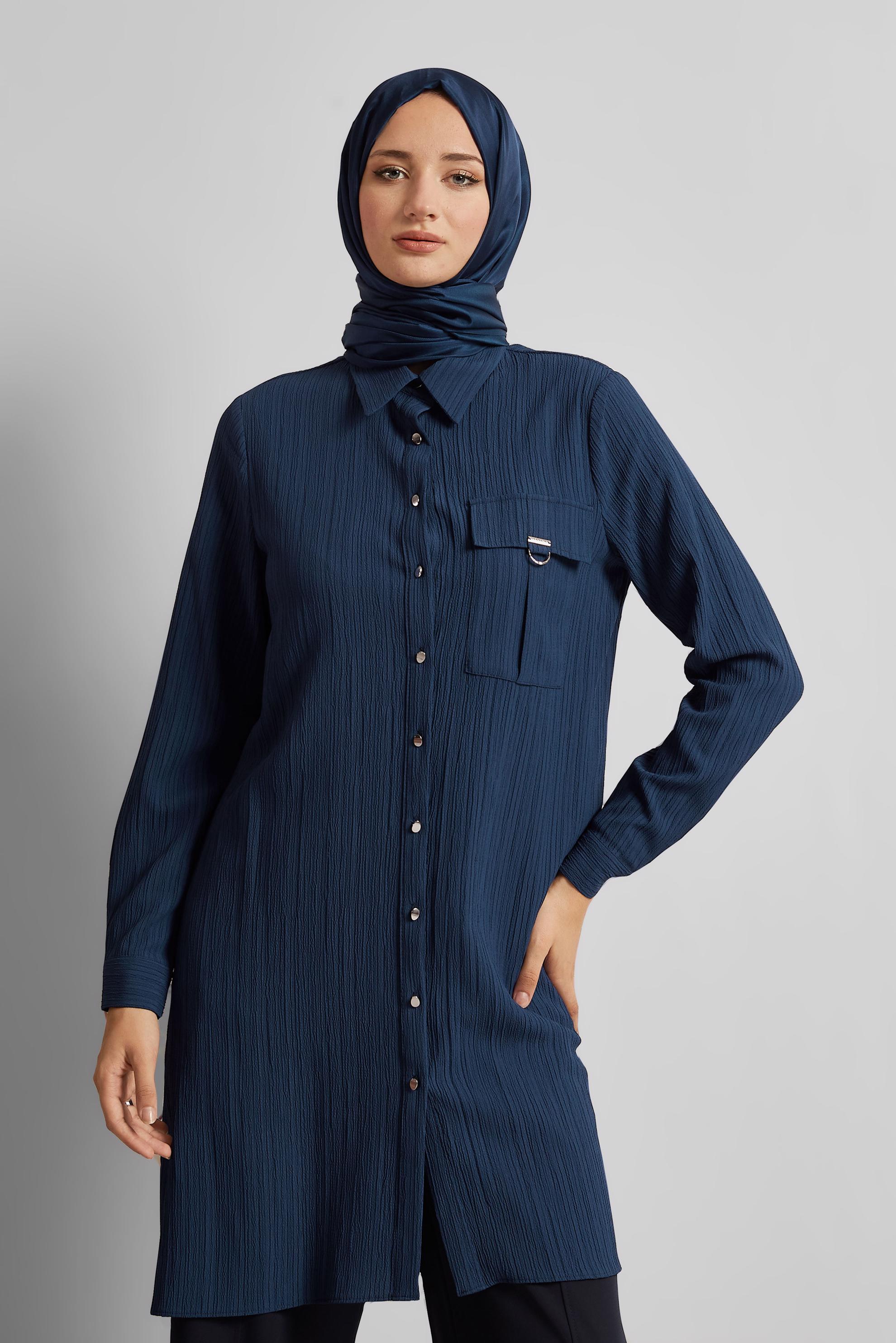 Tesettür giyim LACİVERT GÖMLEK YAKA TUNİK 45576