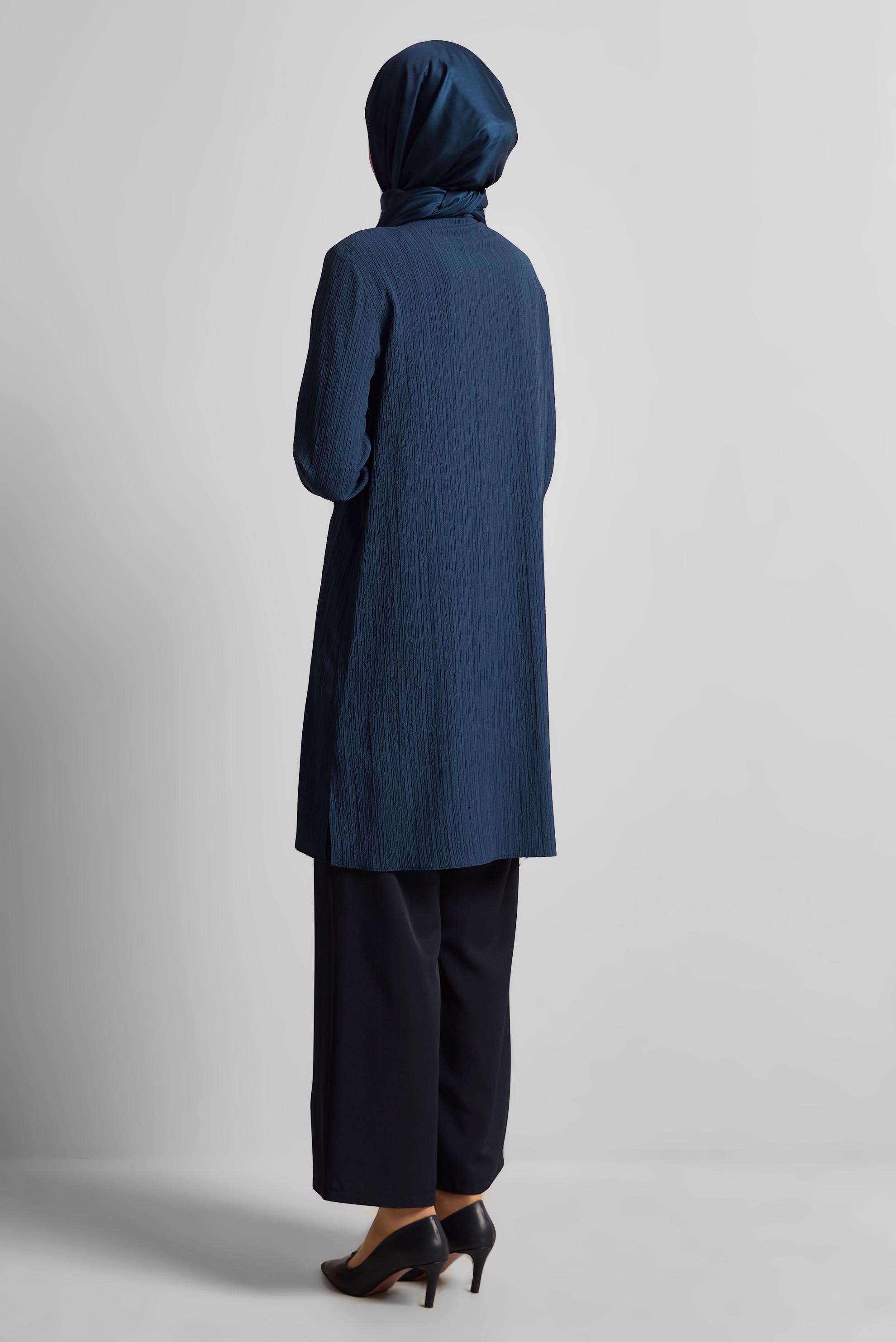 Tesettür giyim LACİVERT GÖMLEK YAKA TUNİK 45576