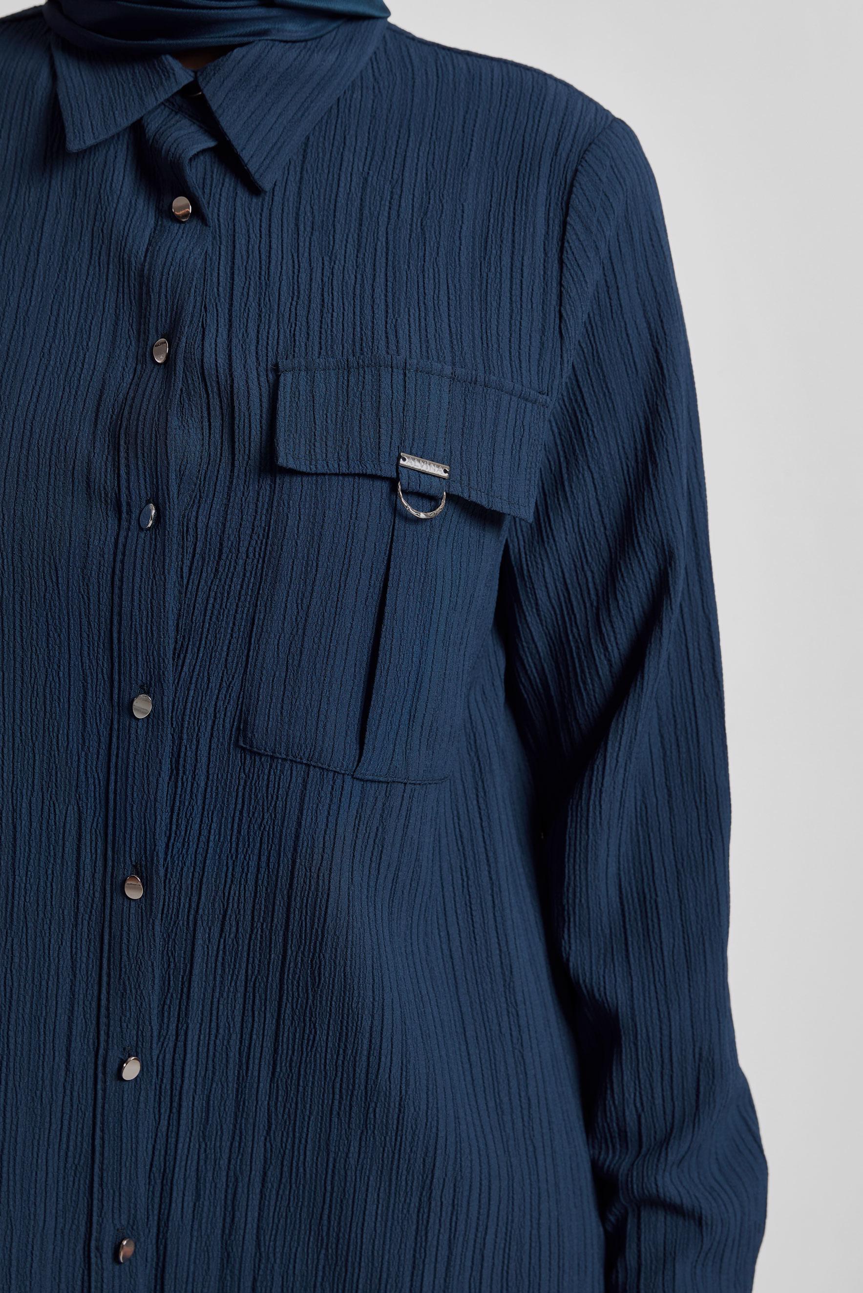 Tesettür giyim LACİVERT GÖMLEK YAKA TUNİK 45576