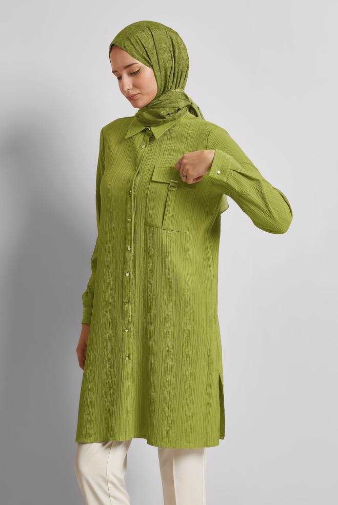 Hijab clothing GREEN SHIRT COLLAR TUNIC 45576 - ALVİNA