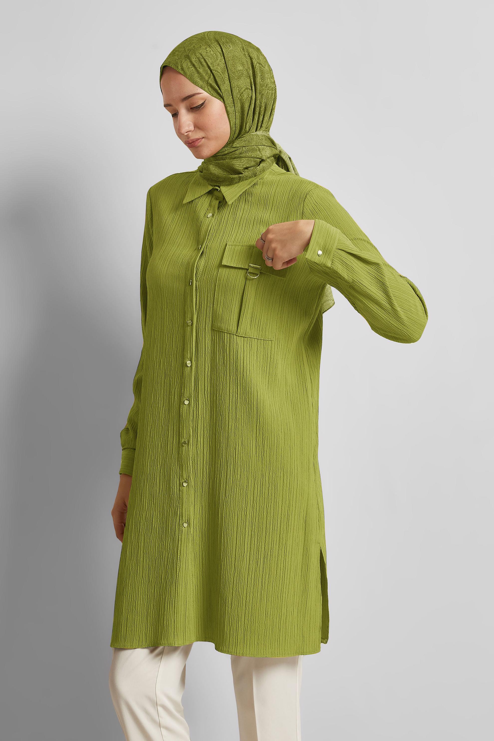 Hijab clothing GREEN SHIRT COLLAR TUNIC 45576