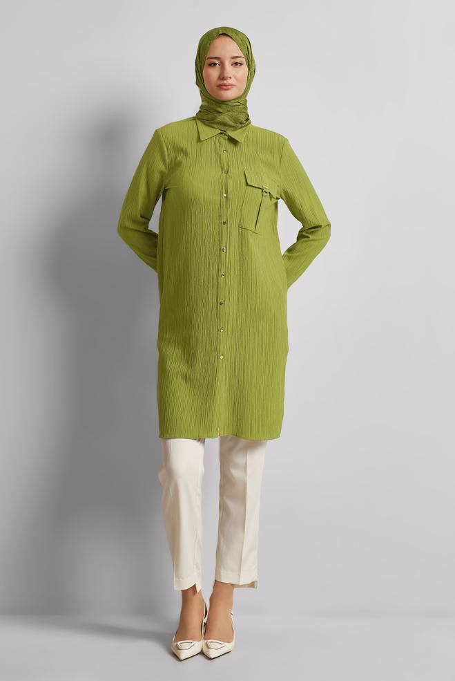 Hijab clothing GREEN SHIRT COLLAR TUNIC 45576 - ALVİNA