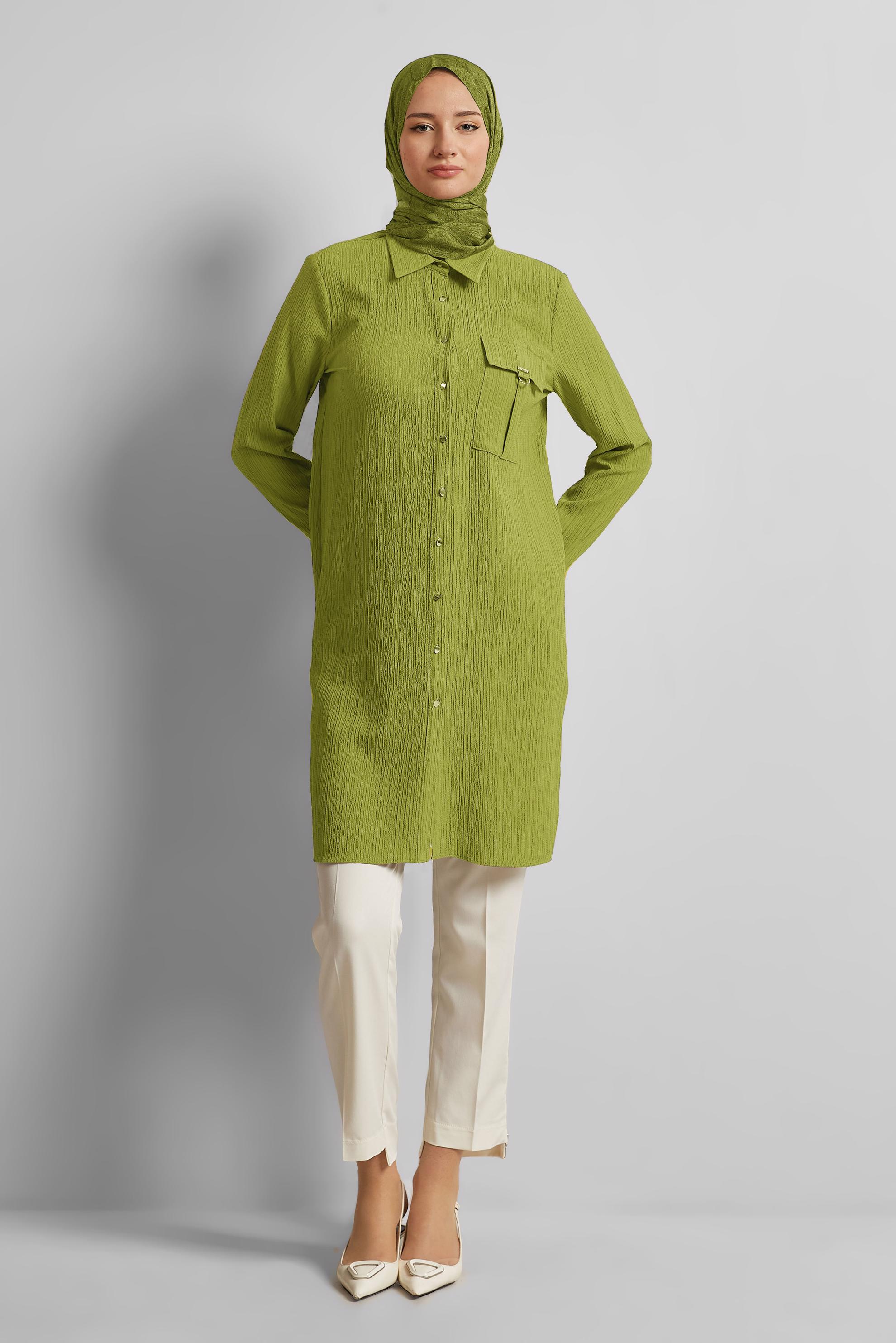 Hijab clothing GREEN SHIRT COLLAR TUNIC 45576
