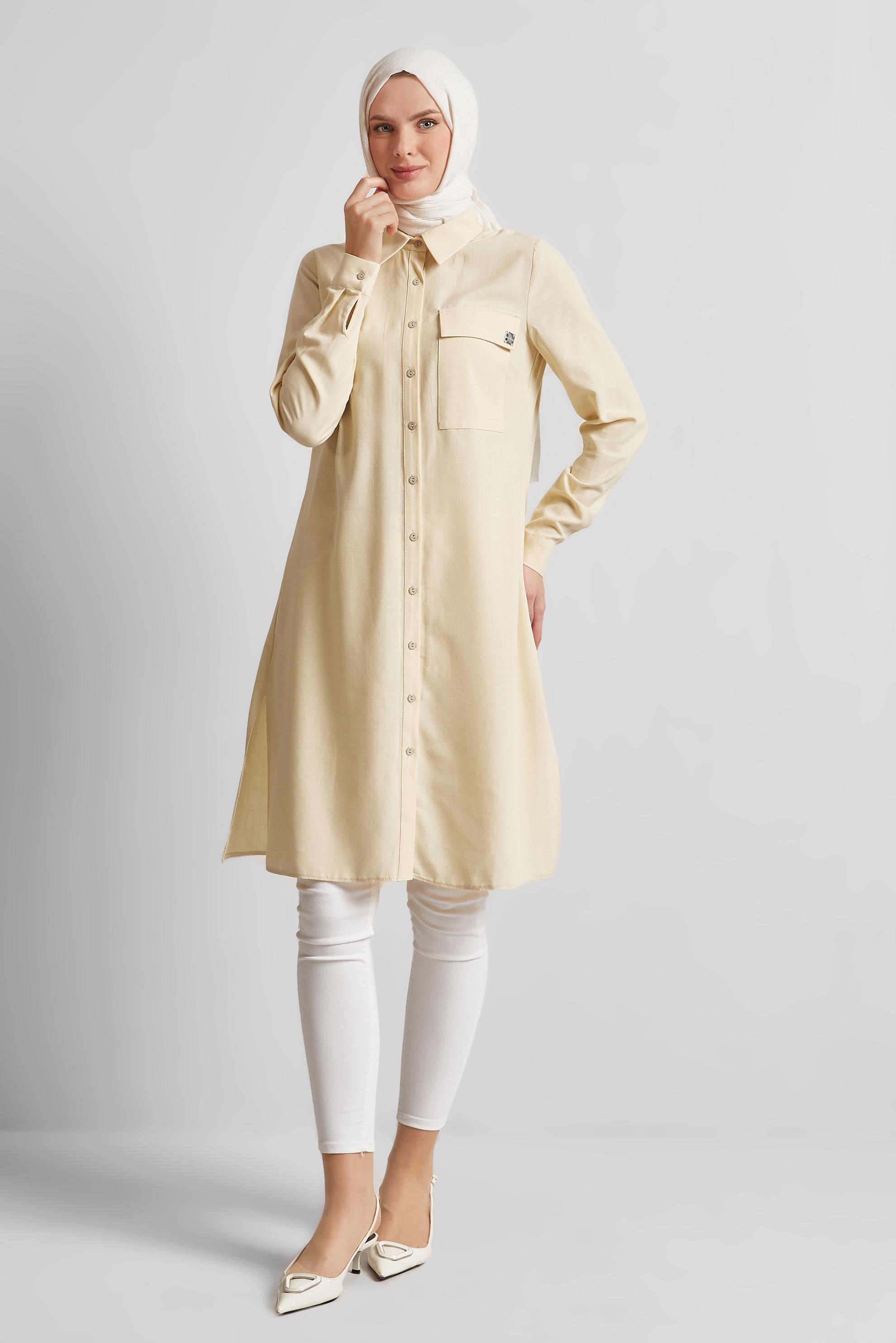 Tesettür giyim BEJ PAMUKLU TUNİK 45577