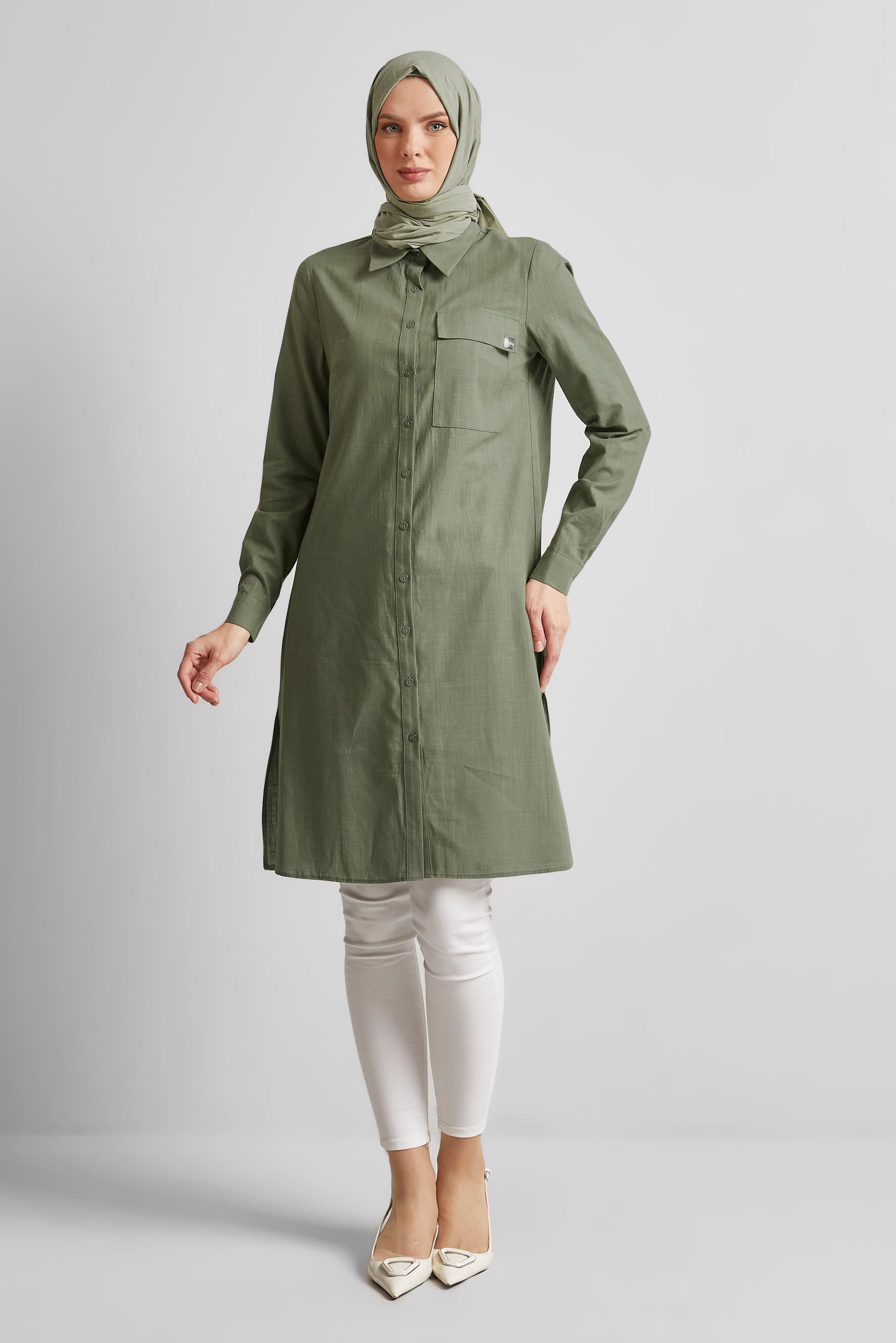 Tesettür giyim HAKİ PAMUKLU TUNİK 45577