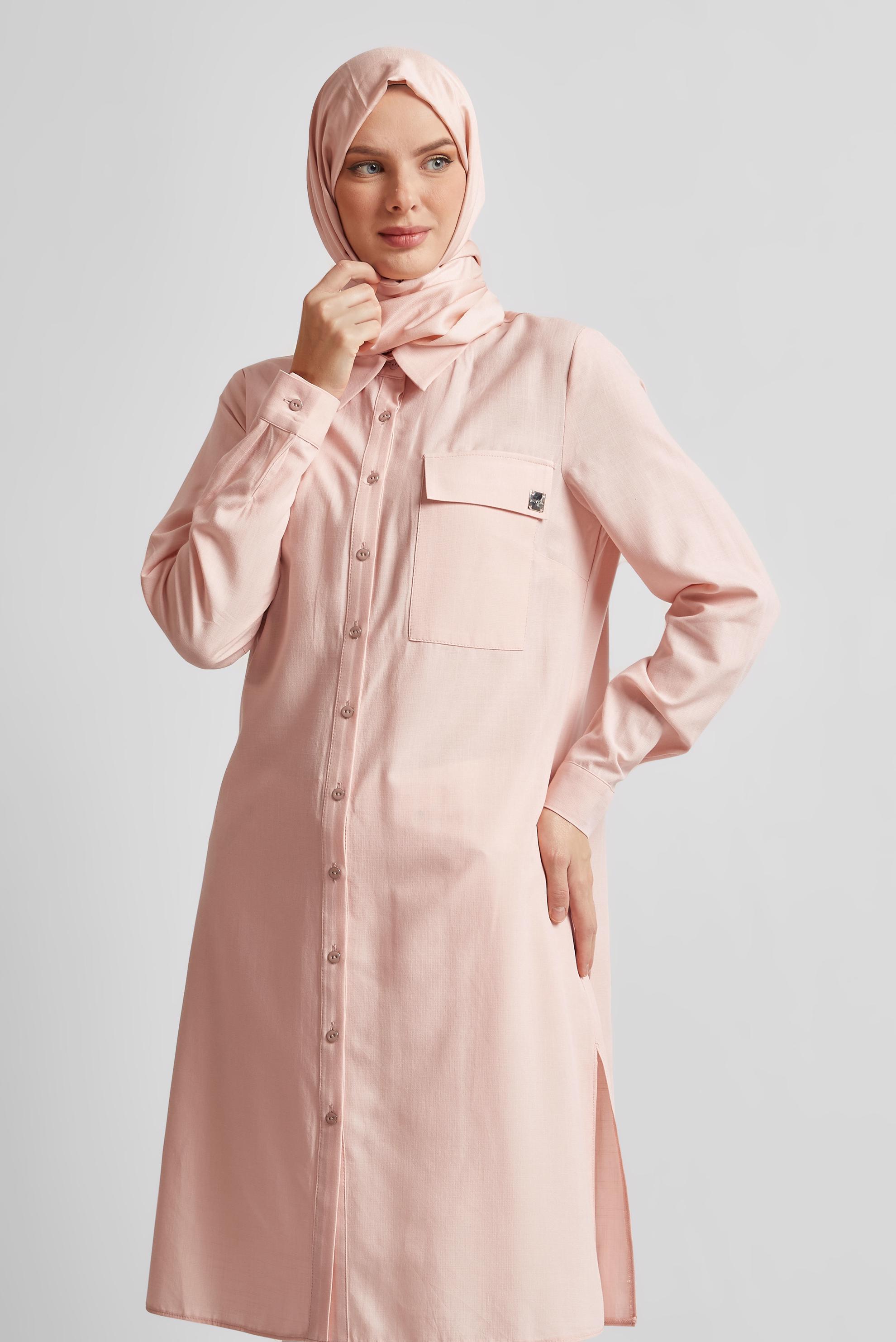 Tesettür giyim PUDRA PAMUKLU TUNİK 45577