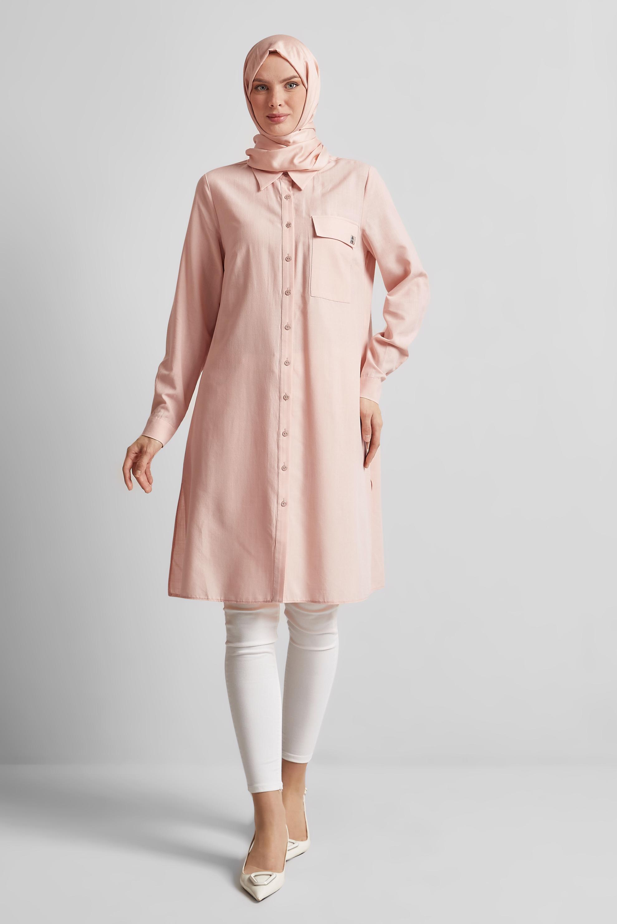 Tesettür giyim PUDRA PAMUKLU TUNİK 45577
