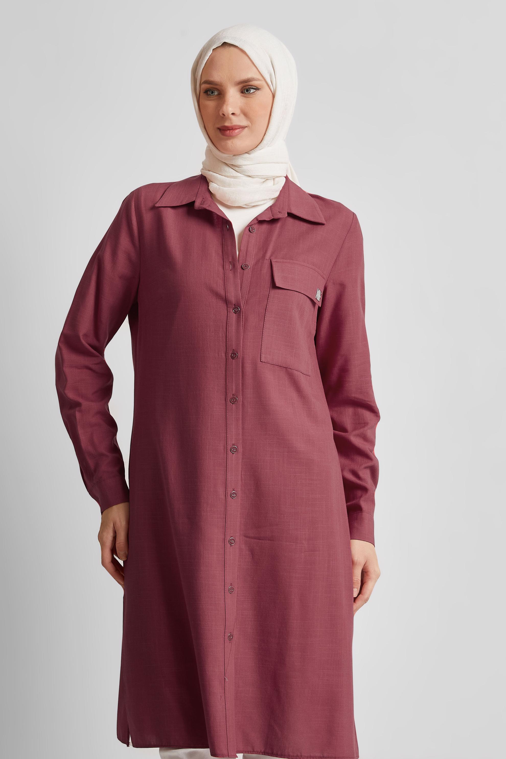 Tesettür giyim BORDO PAMUKLU TUNİK 45577