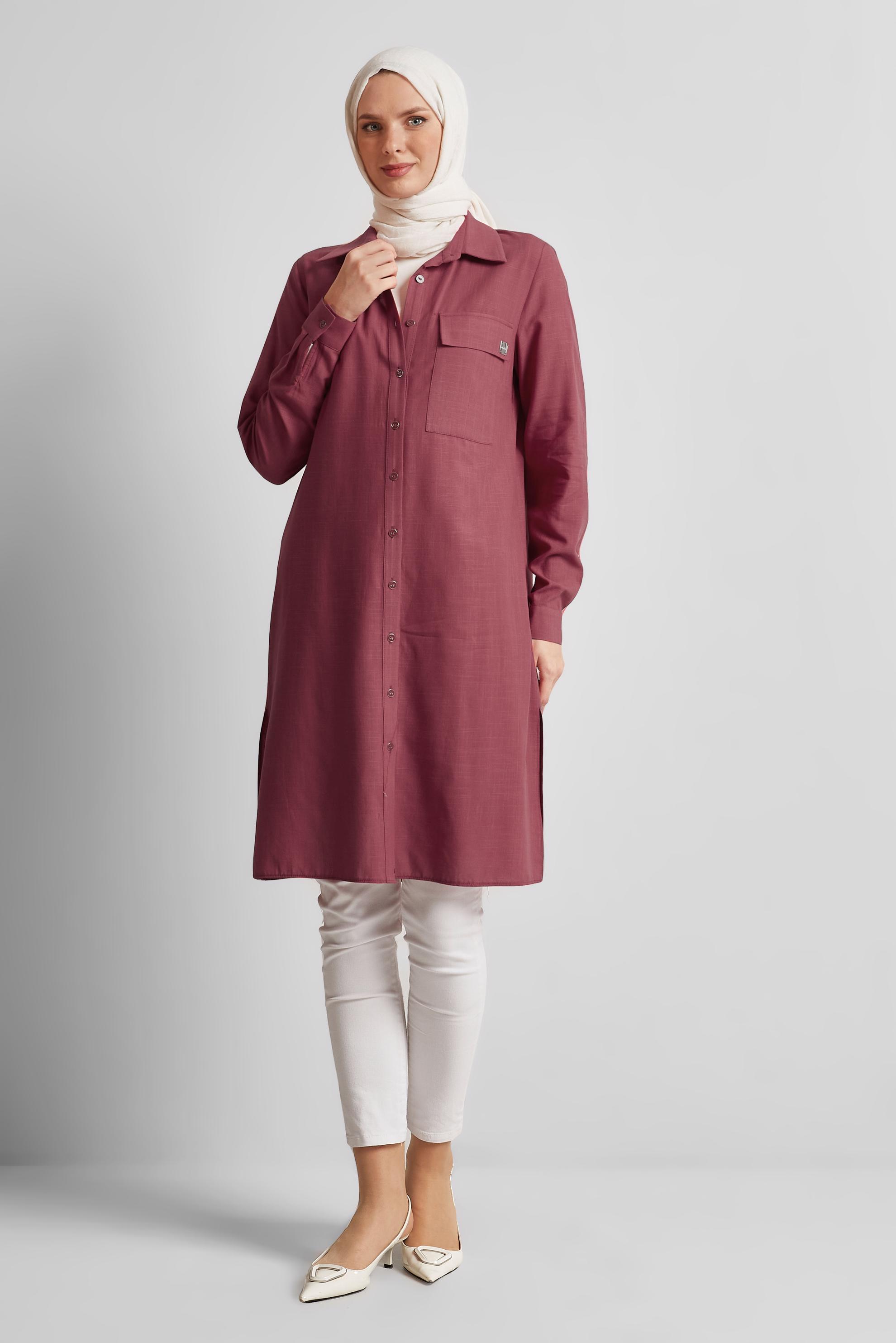 Tesettür giyim BORDO PAMUKLU TUNİK 45577