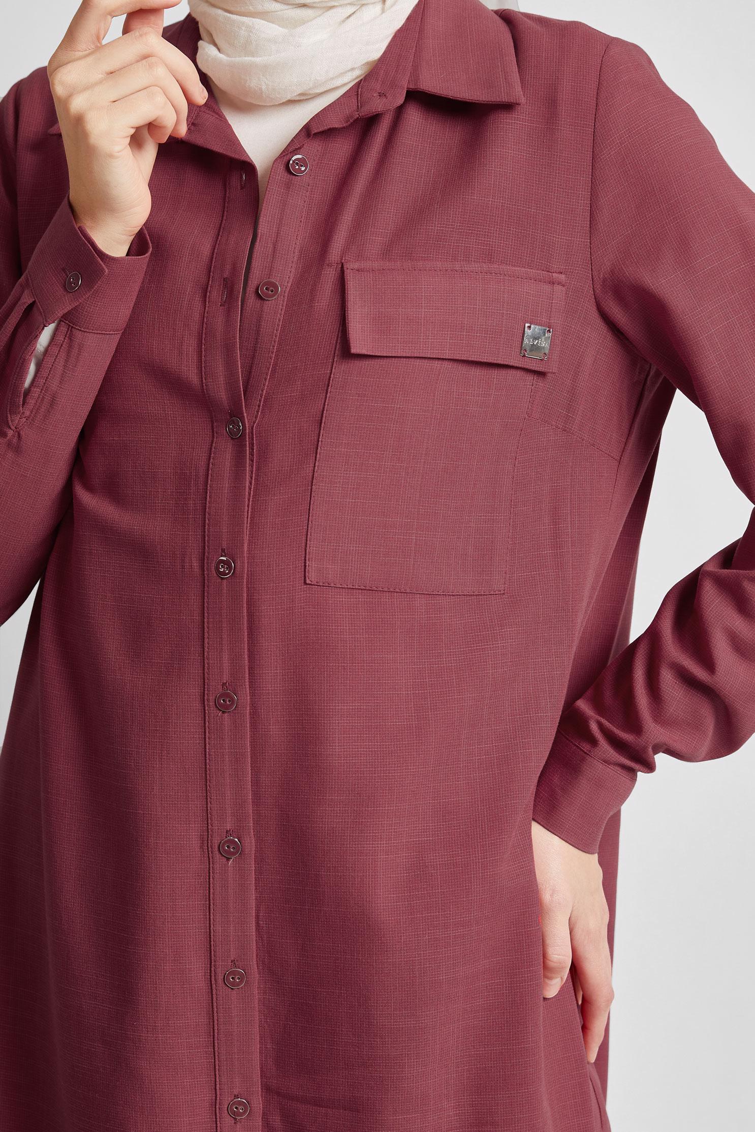 Tesettür giyim BORDO PAMUKLU TUNİK 45577