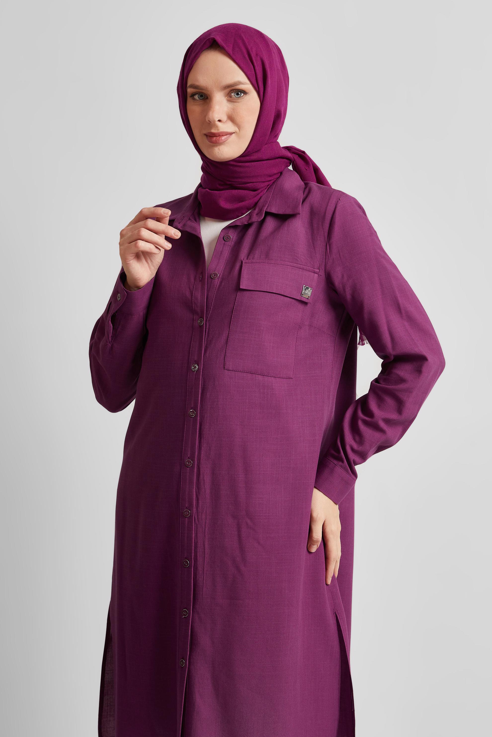 Tesettür giyim MOR PAMUKLU TUNİK 45577