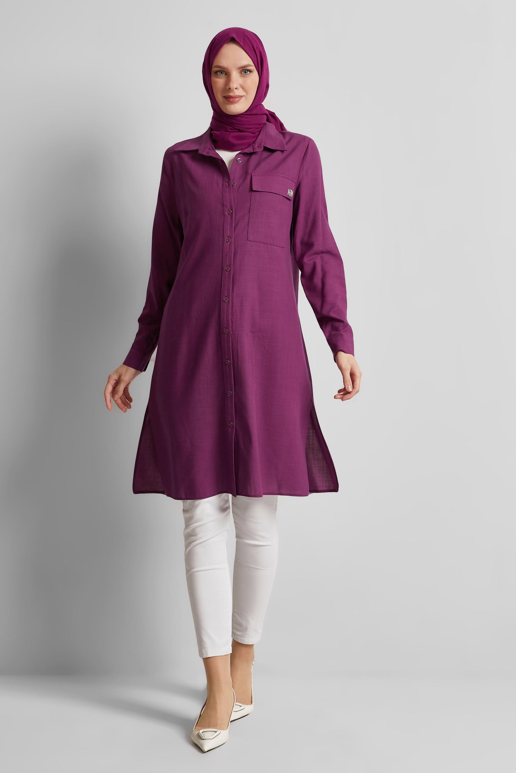 Tesettür giyim MOR PAMUKLU TUNİK 45577