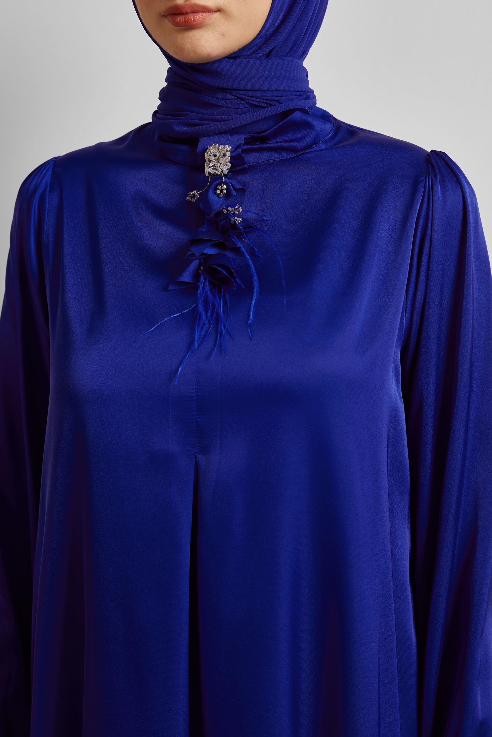 Tesettür giyim LACİVERT BROŞLU SATEN TUNİK 45589