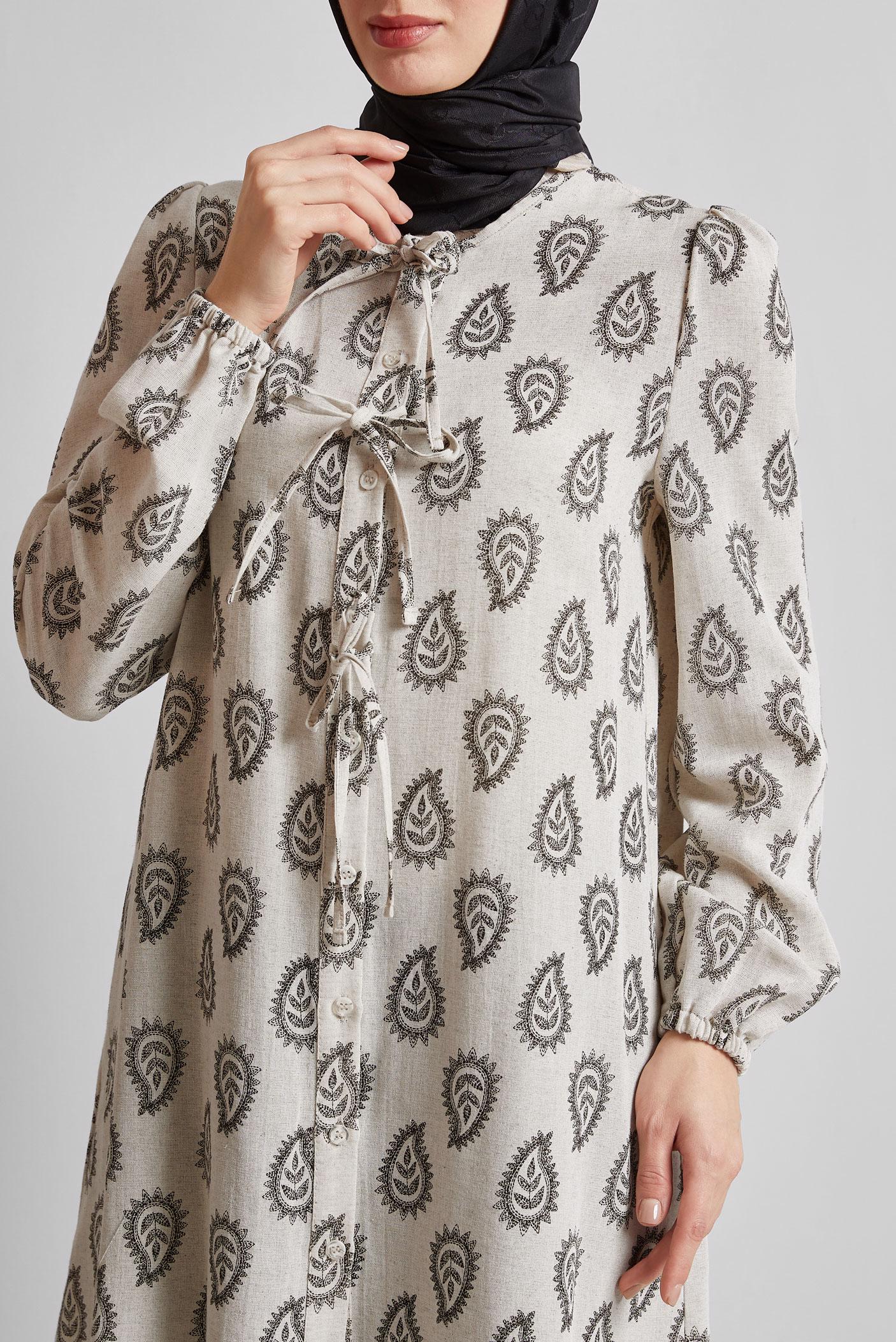 Tesettür giyim SİYAH DESENLİ KETEN TUNİK 45590