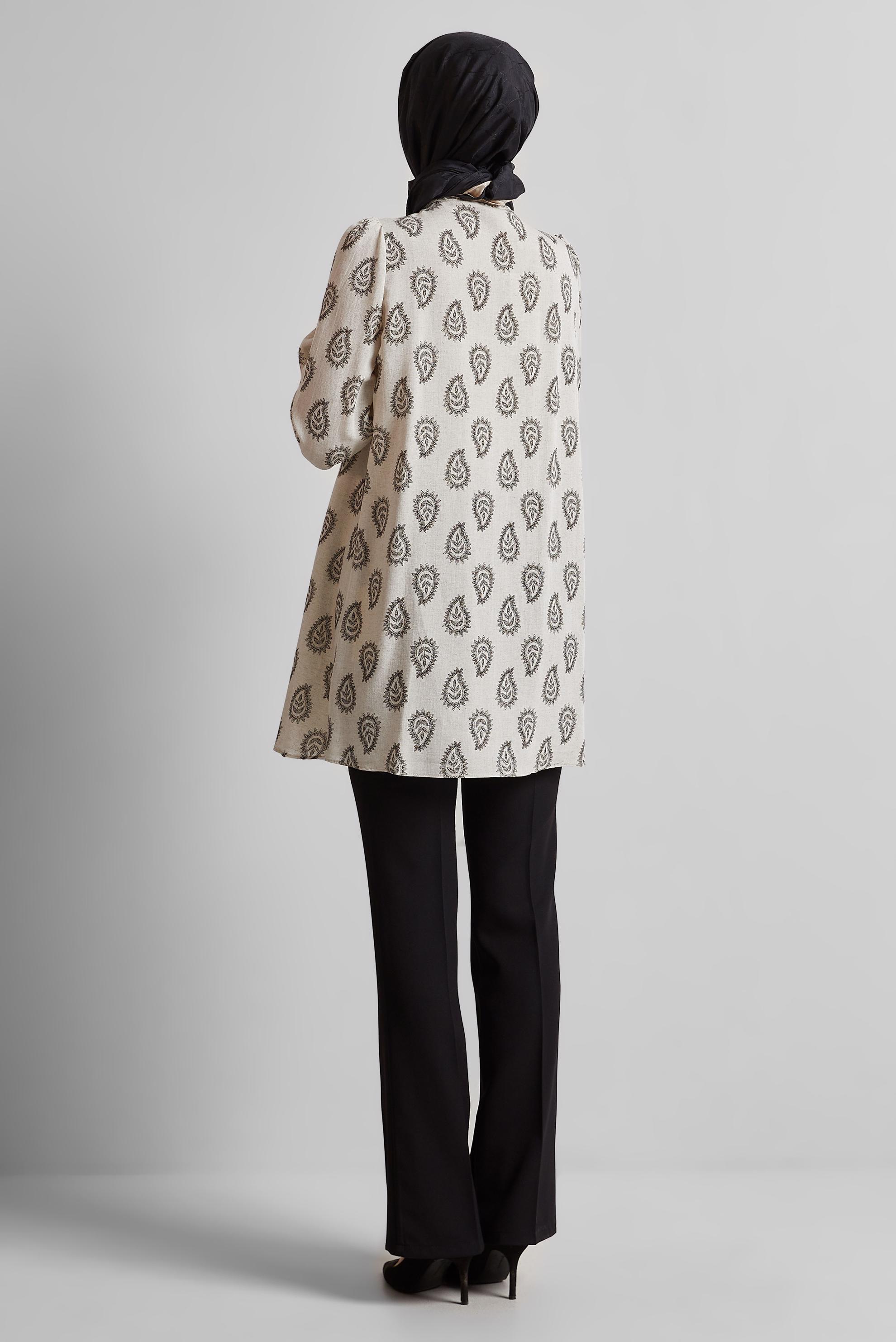 Tesettür giyim SİYAH DESENLİ KETEN TUNİK 45590