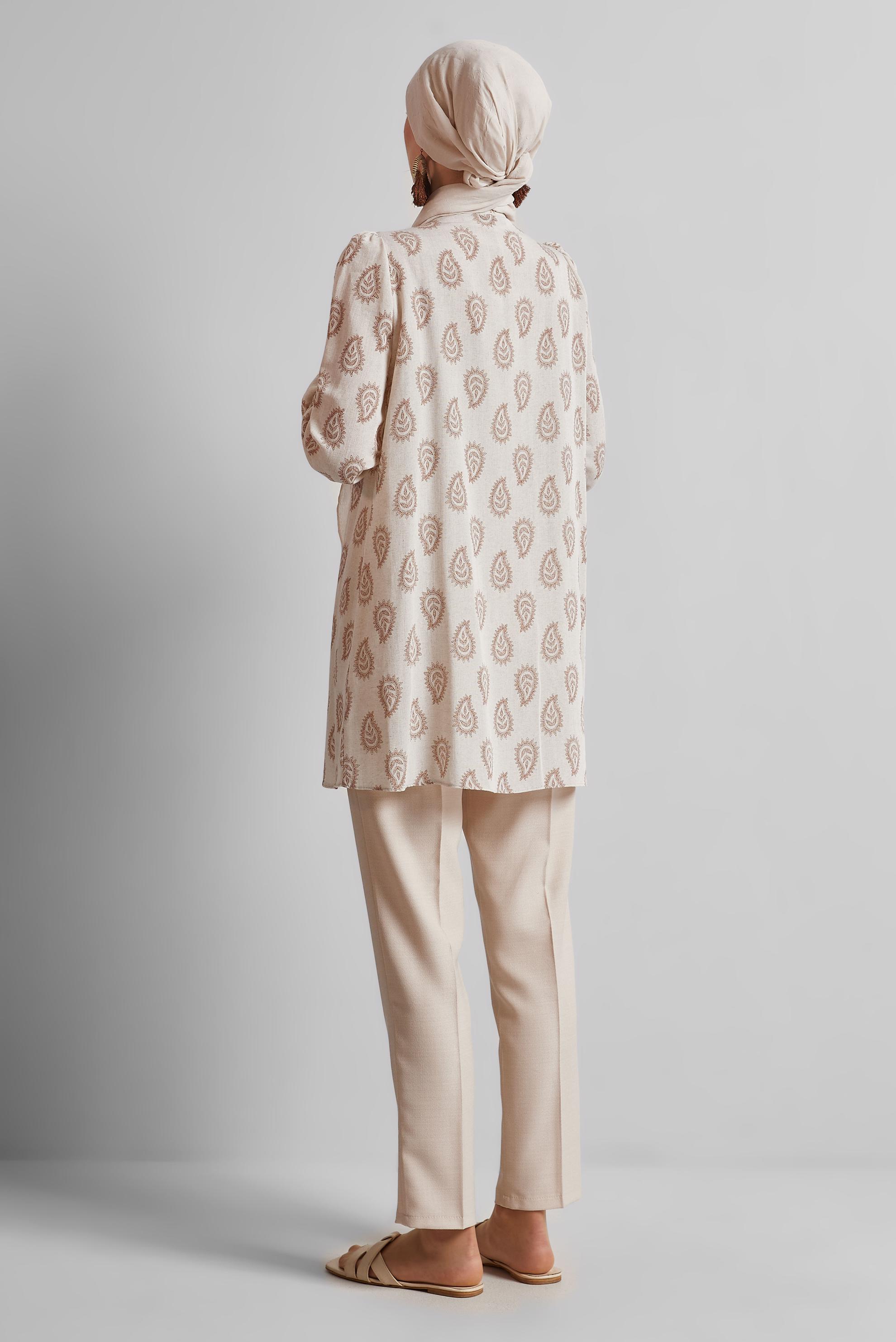 Tesettür giyim TURUNCU DESENLİ KETEN TUNİK 45590