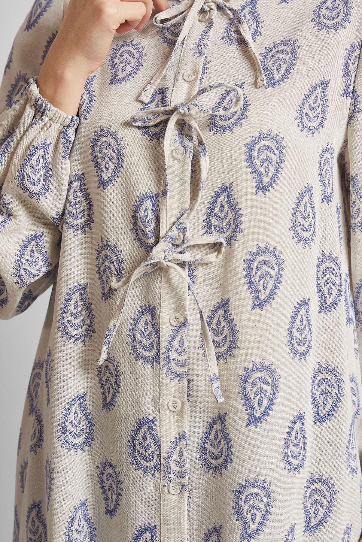 Tesettür giyim LACİVERT DESENLİ KETEN TUNİK 45590