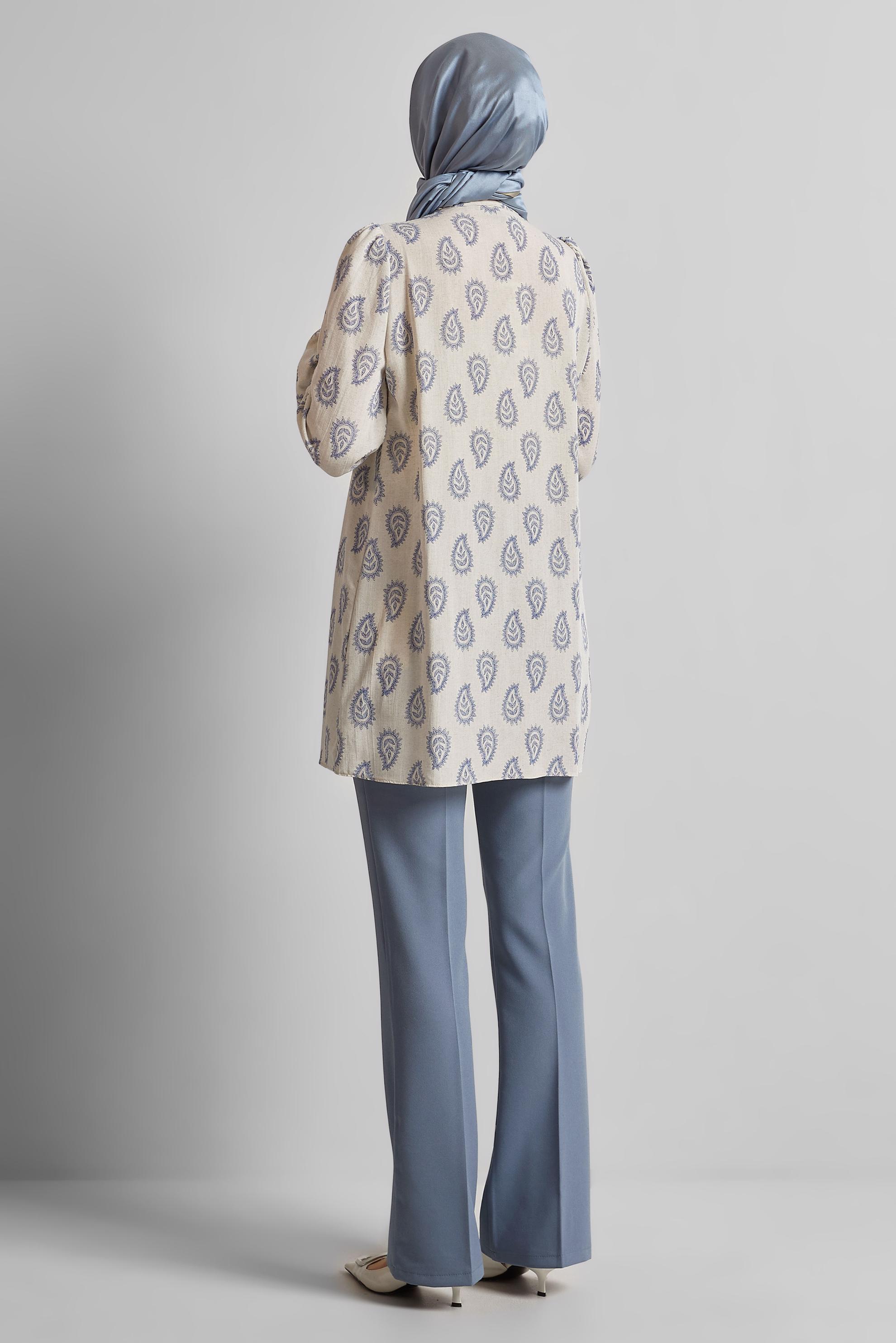 Tesettür giyim LACİVERT DESENLİ KETEN TUNİK 45590