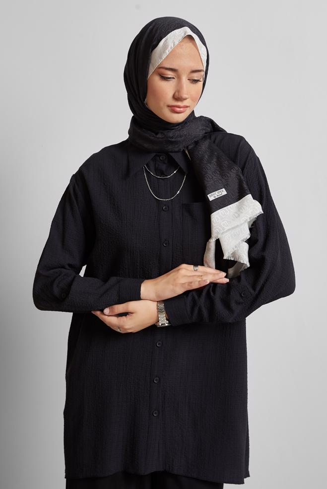 Tesettür giyim SİYAH GÖMLEK YAKA TUNİK 45591 - ALVİNA