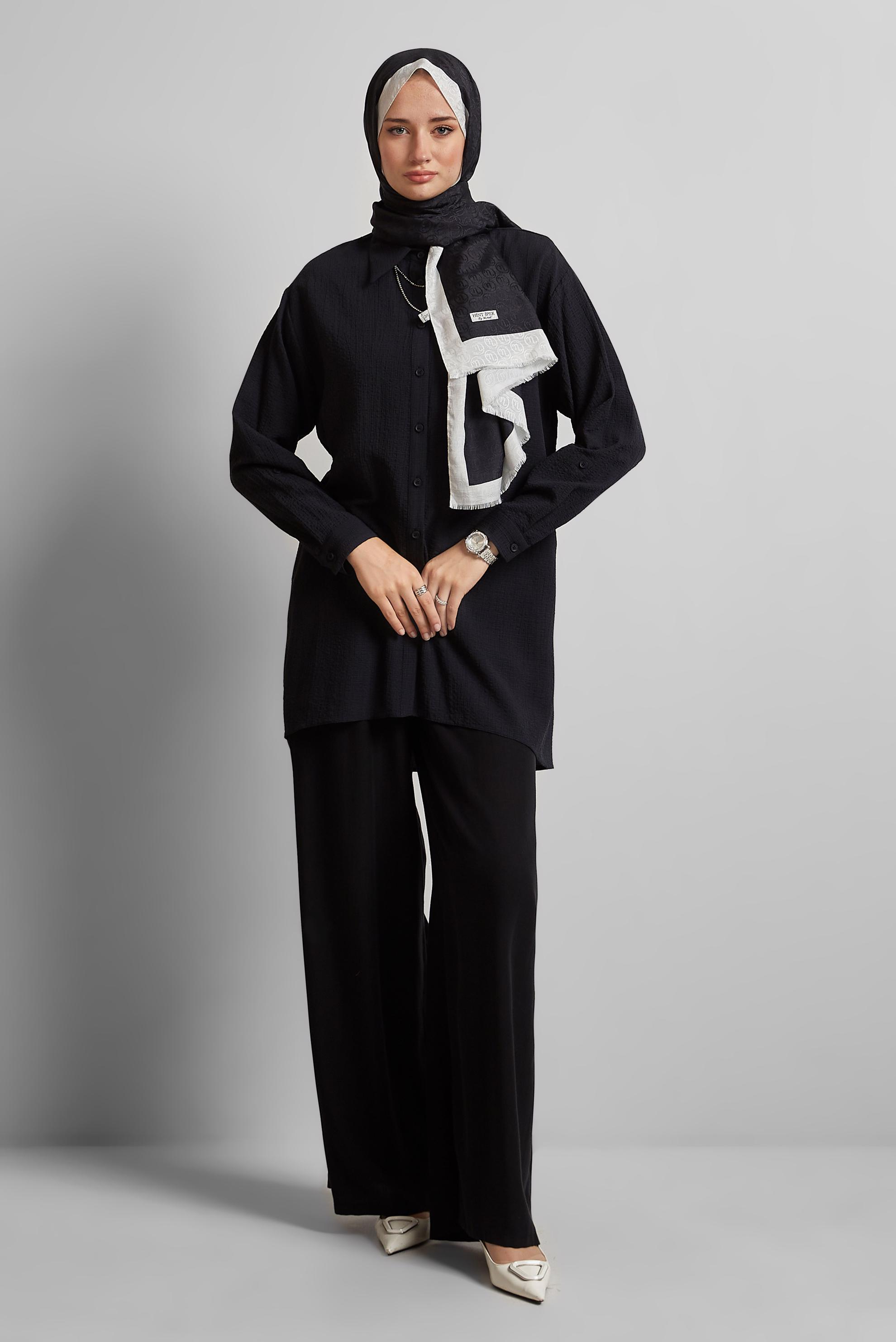 Tesettür giyim SİYAH GÖMLEK YAKA TUNİK 45591