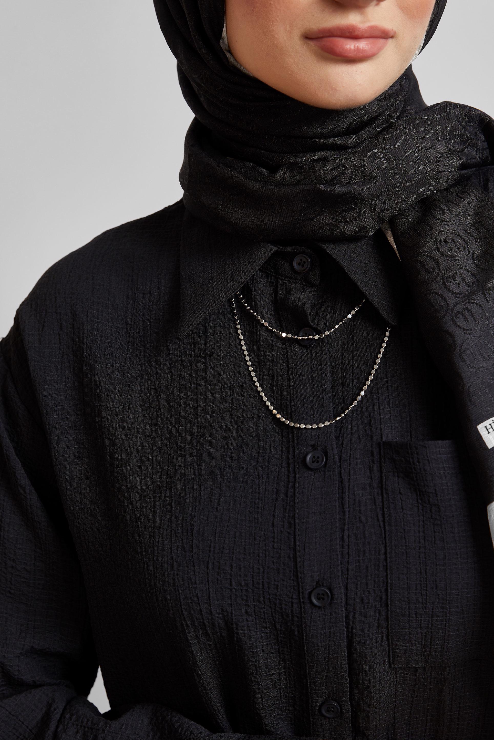 Tesettür giyim SİYAH GÖMLEK YAKA TUNİK 45591