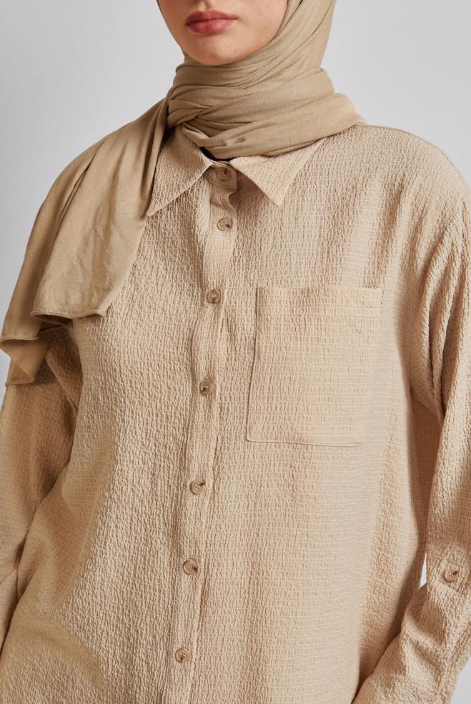 Hijab-Kleidung BEIGE HEMDKRAGEN TUNIKA 45591 - ALVİNA