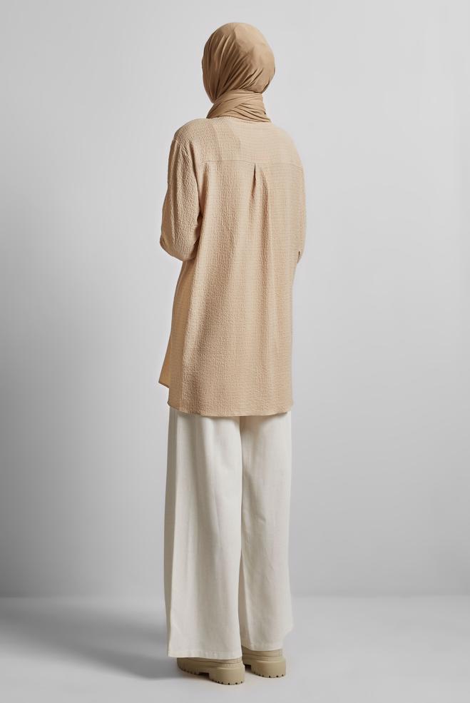 Hijab-Kleidung BEIGE HEMDKRAGEN TUNIKA 45591 - ALVİNA