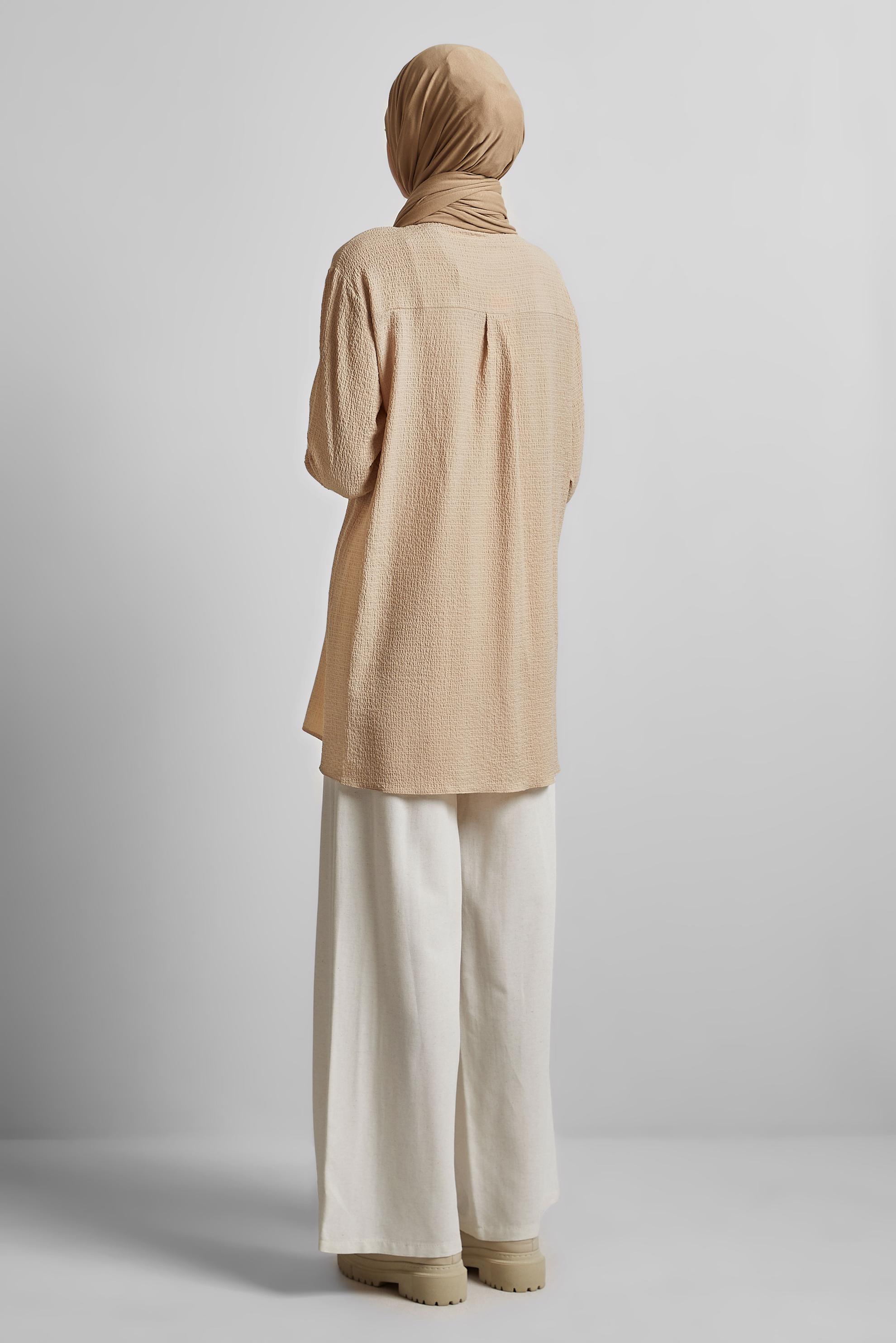 Tesettür giyim BEJ GÖMLEK YAKA TUNİK 45591