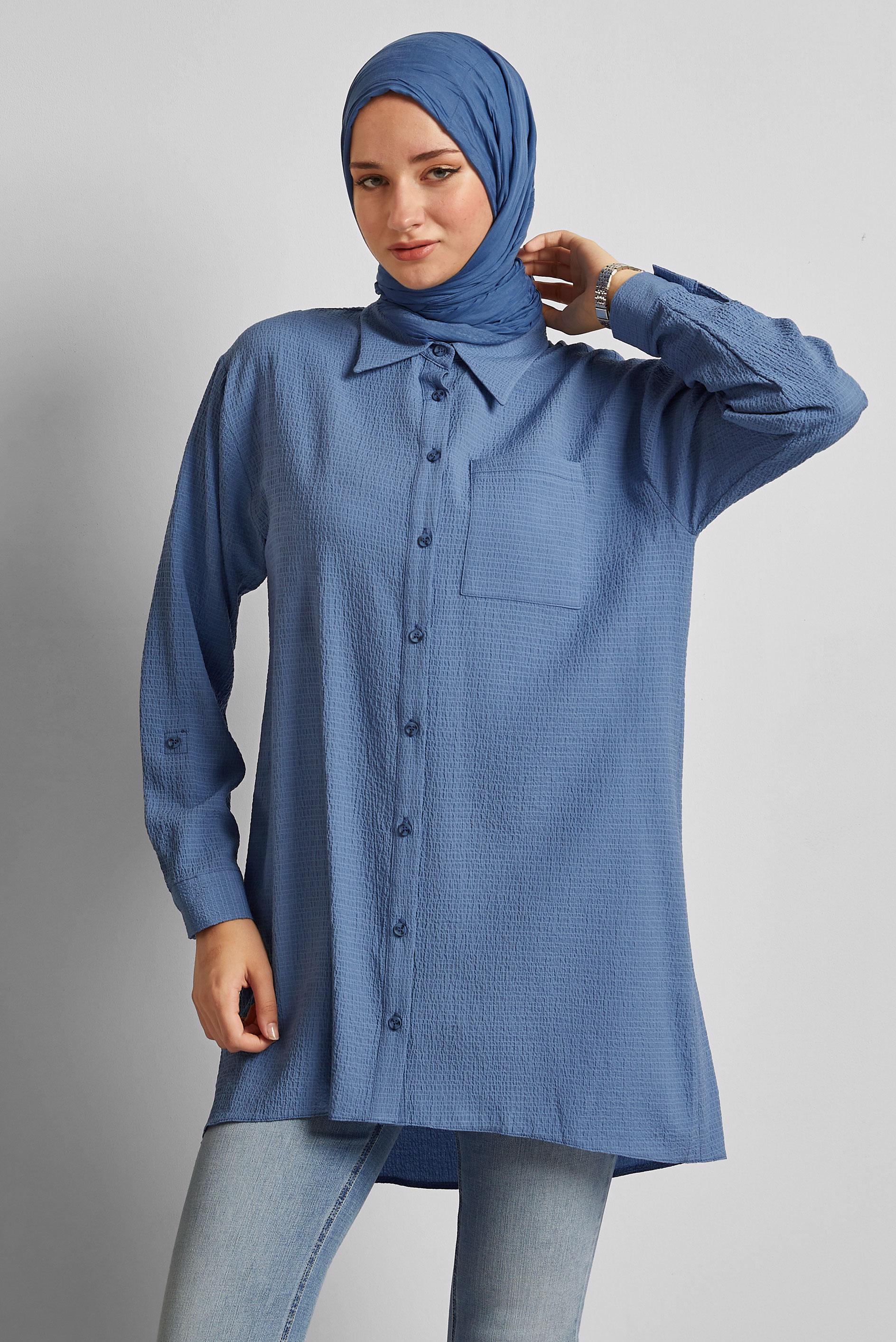 Tesettür giyim LACİVERT GÖMLEK YAKA TUNİK 45591