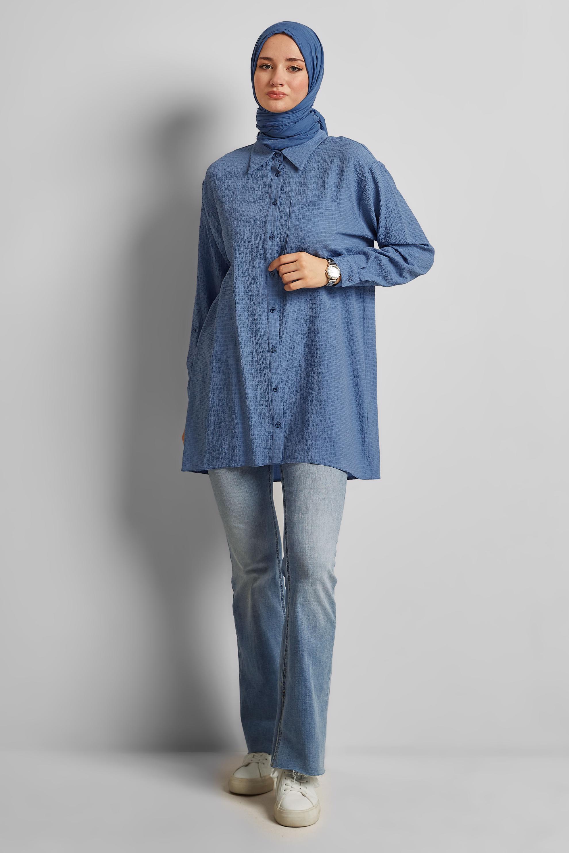 Tesettür giyim LACİVERT GÖMLEK YAKA TUNİK 45591