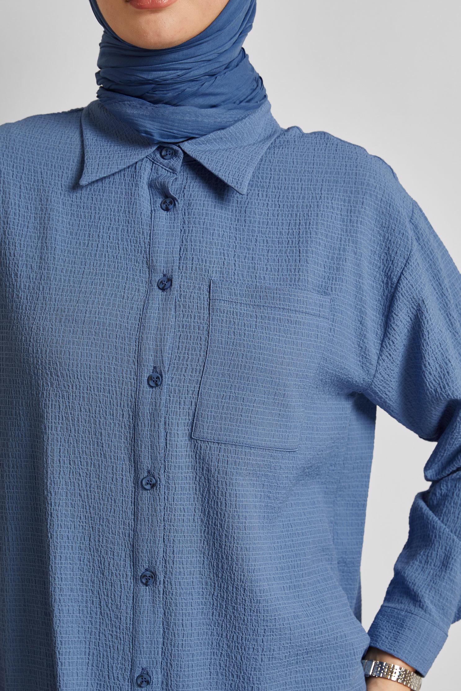 Tesettür giyim LACİVERT GÖMLEK YAKA TUNİK 45591