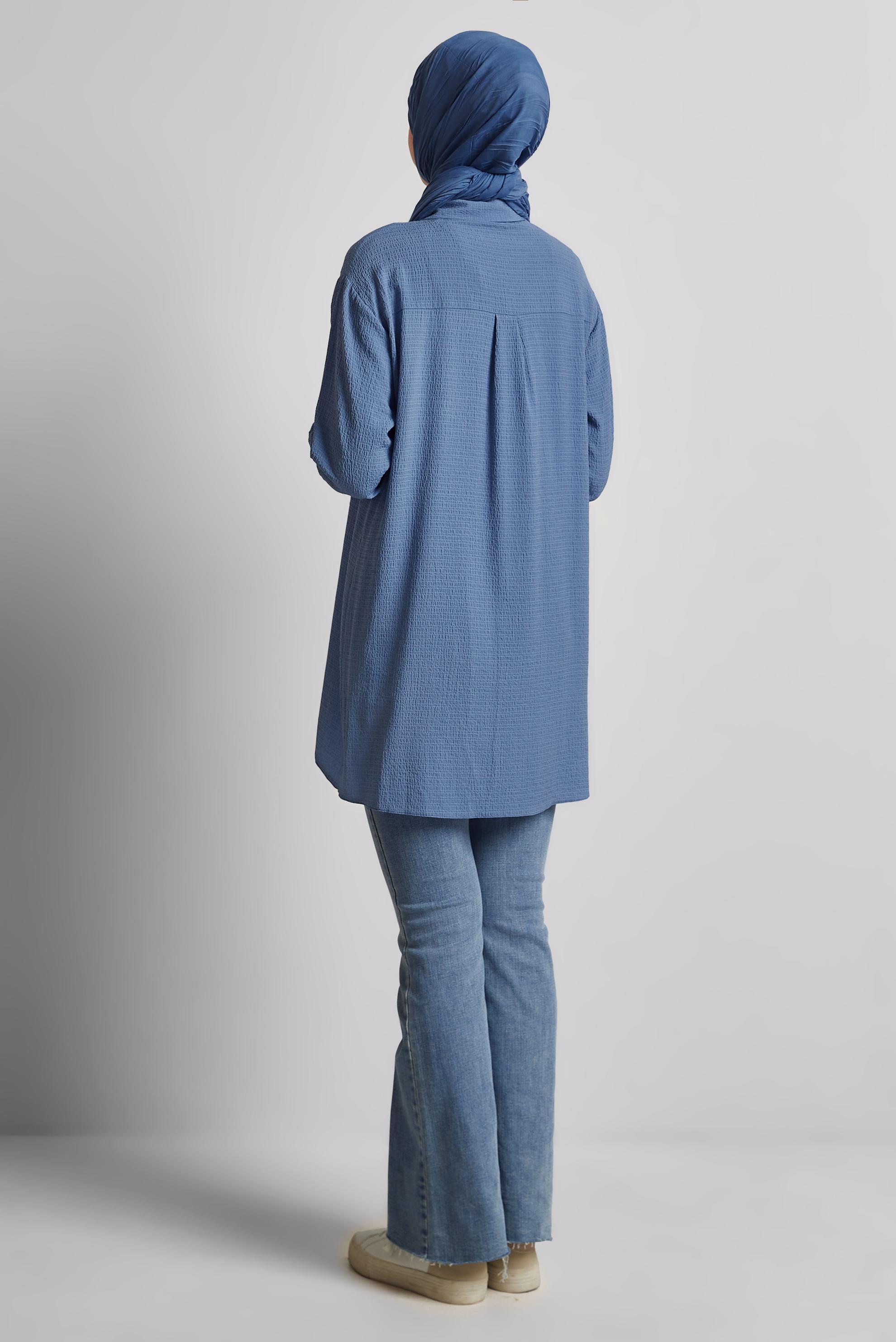 Tesettür giyim LACİVERT GÖMLEK YAKA TUNİK 45591