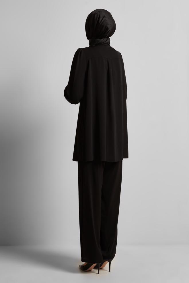 Vêtements hijab NOIR TUNIQUE BRODÉE DE GEMMES 45592 - ALVİNA