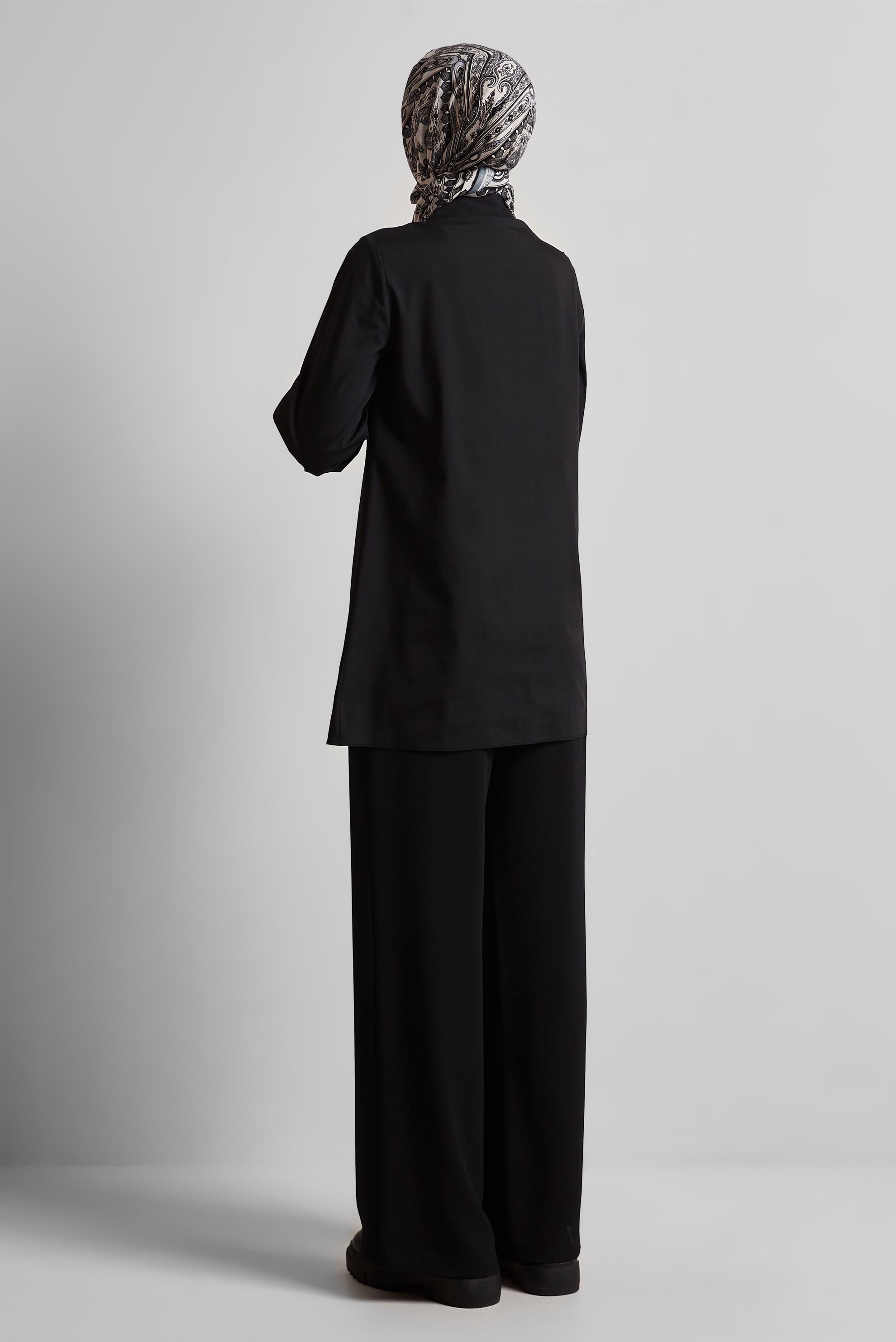 Tesettür giyim SİYAH GÖMLEK YAKA TUNİK 45606