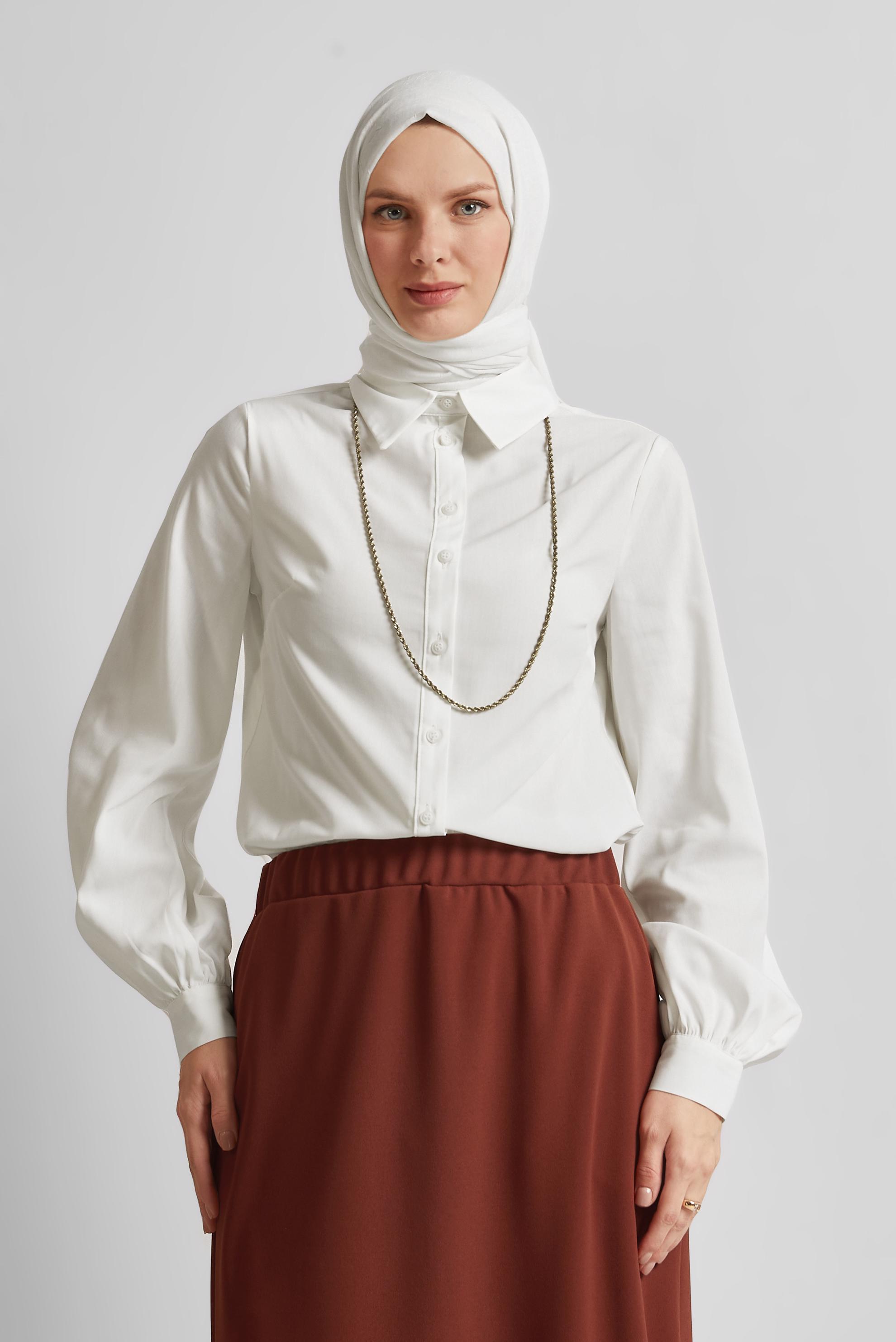 Tesettür giyim BEYAZ GÖMLEK YAKA TUNİK 45606
