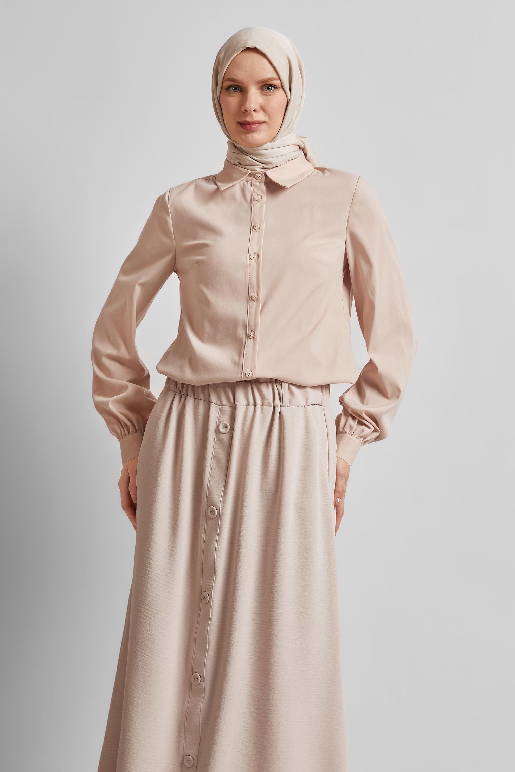 Tesettür giyim BEJ GÖMLEK YAKA TUNİK 45606