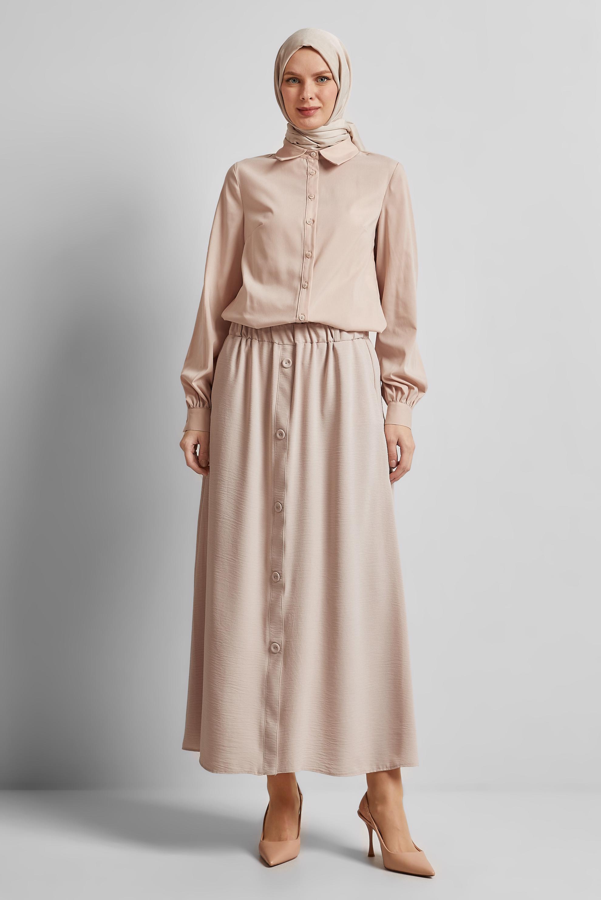 Tesettür giyim BEJ GÖMLEK YAKA TUNİK 45606