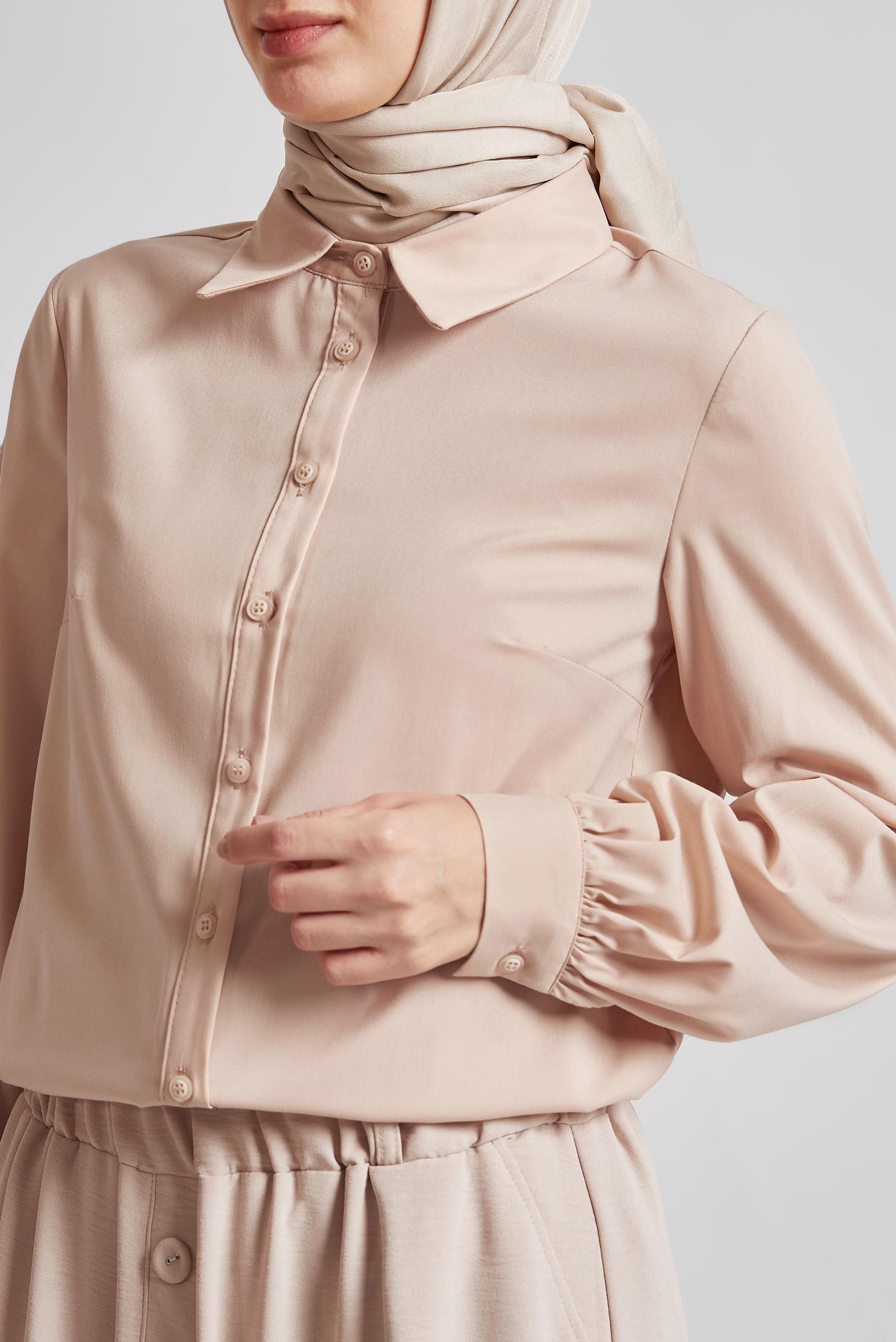 Tesettür giyim BEJ GÖMLEK YAKA TUNİK 45606