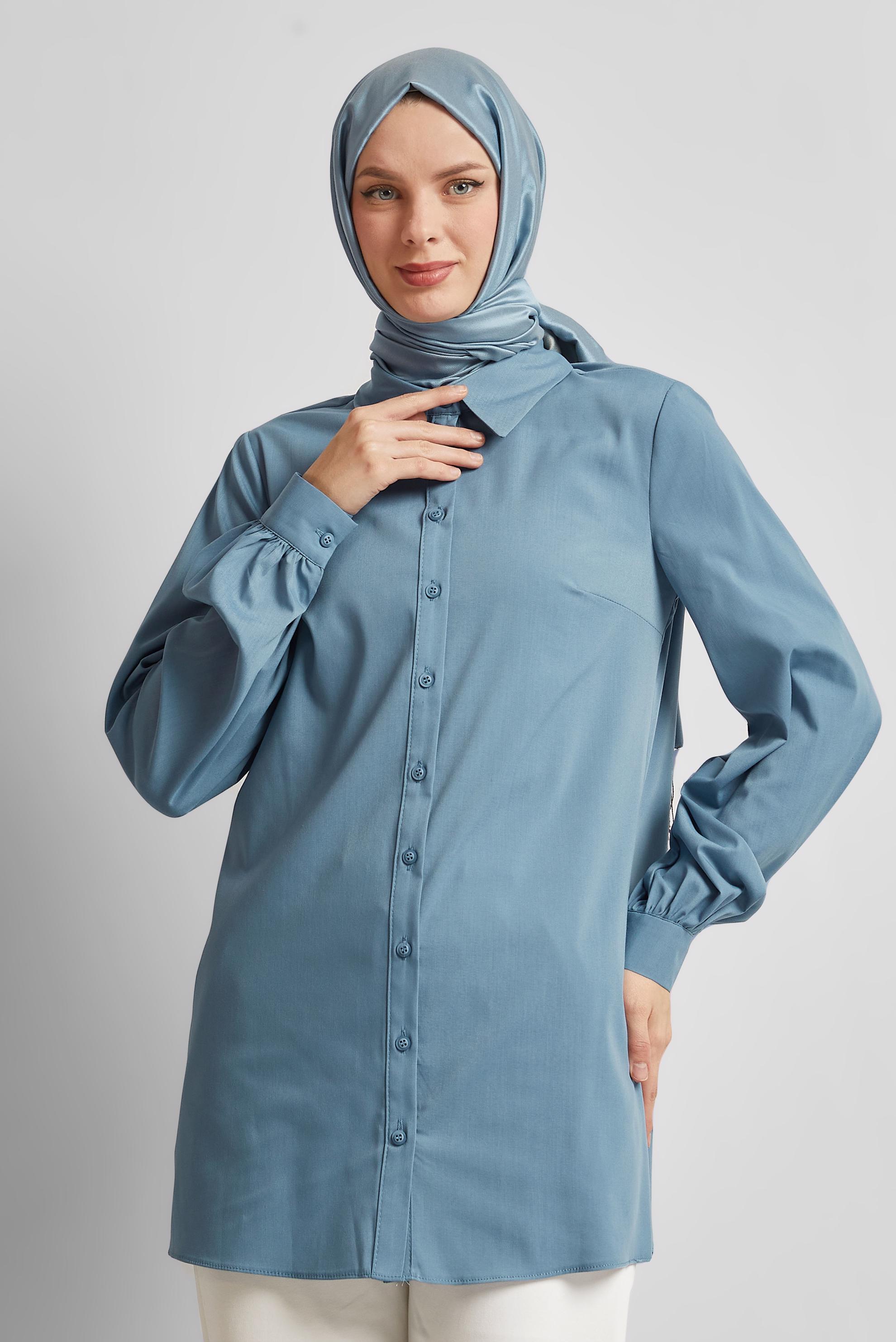 Tesettür giyim LACİVERT GÖMLEK YAKA TUNİK 45606