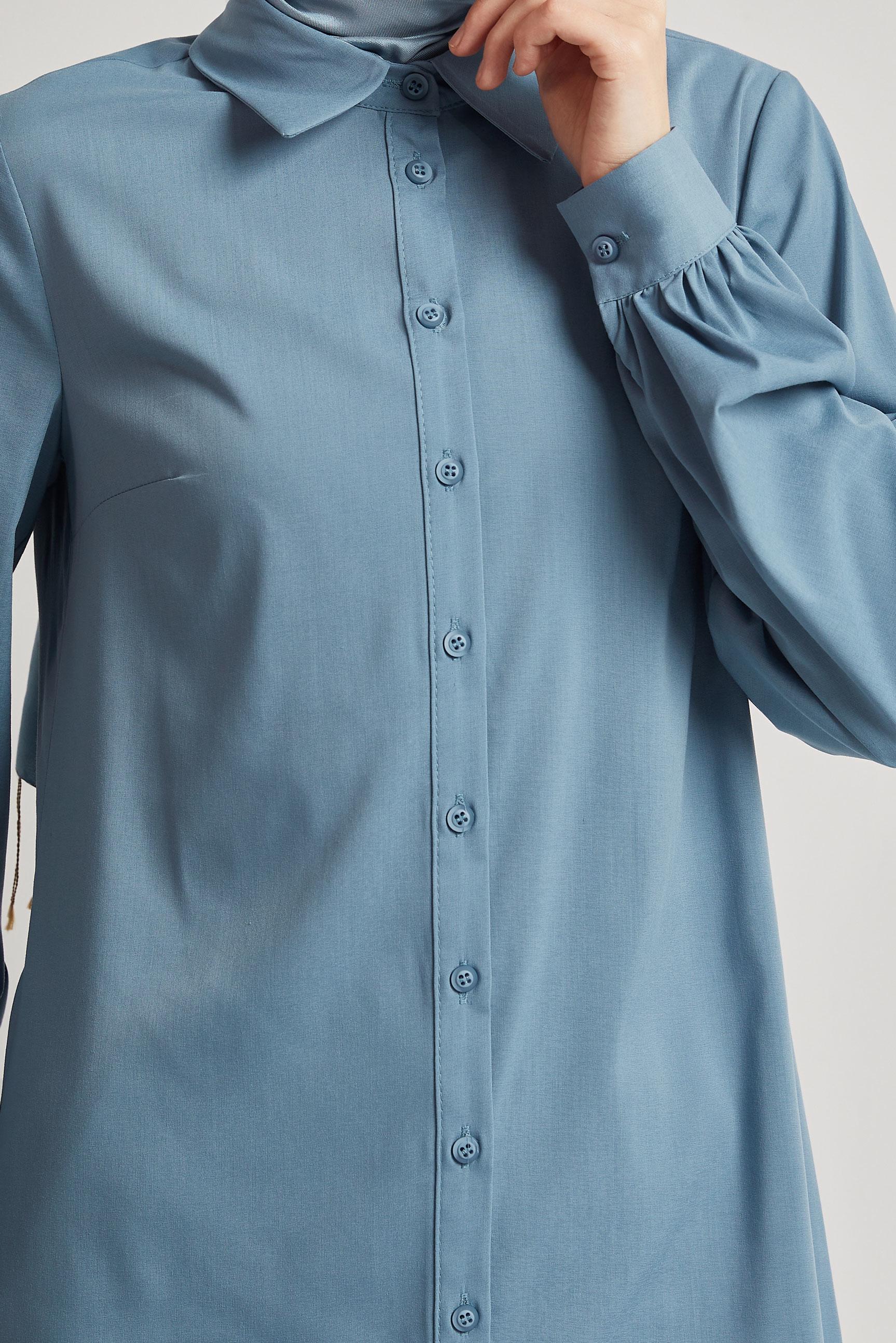 Tesettür giyim LACİVERT GÖMLEK YAKA TUNİK 45606