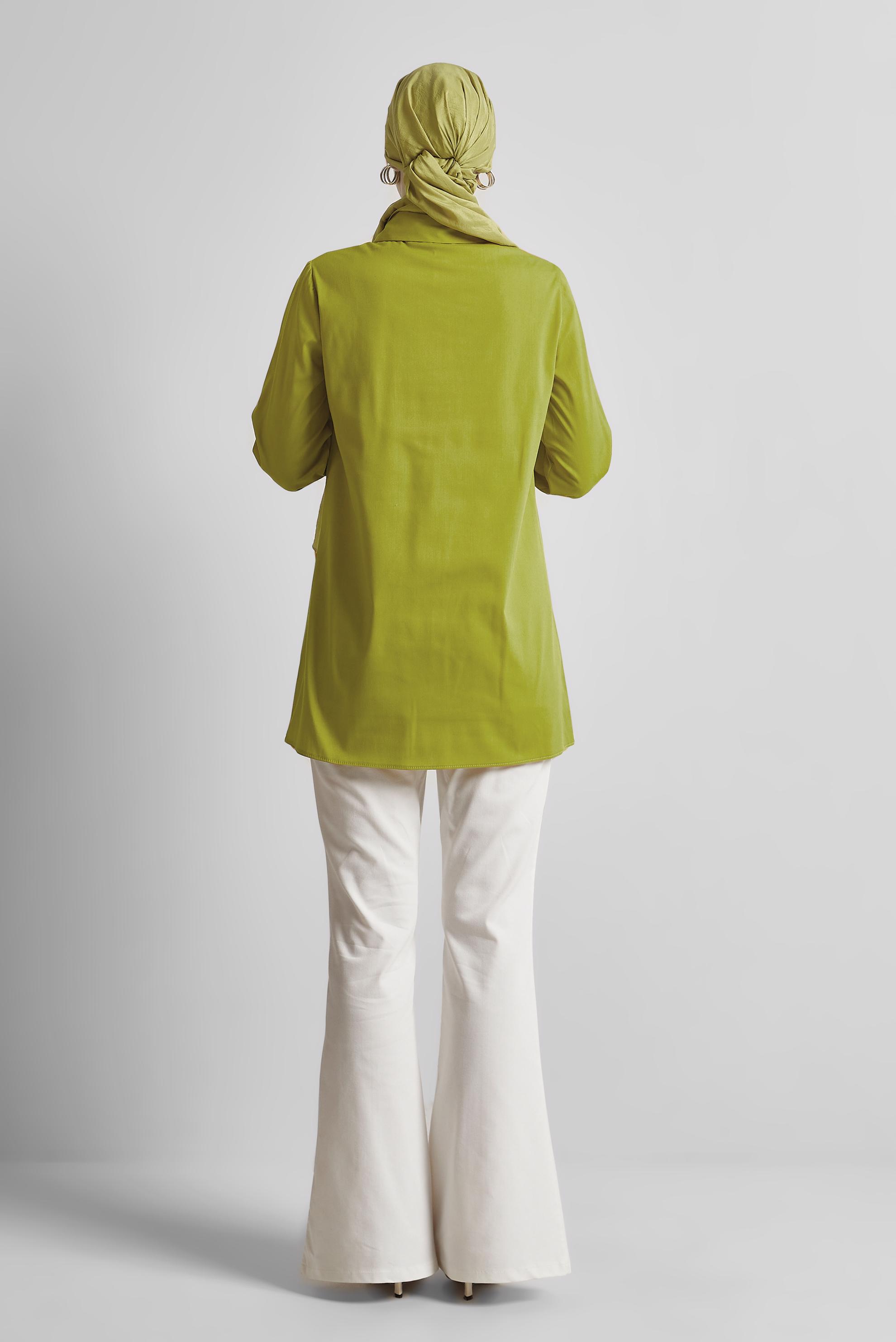 Tesettür giyim YEŞİL GÖMLEK YAKA TUNİK 45606