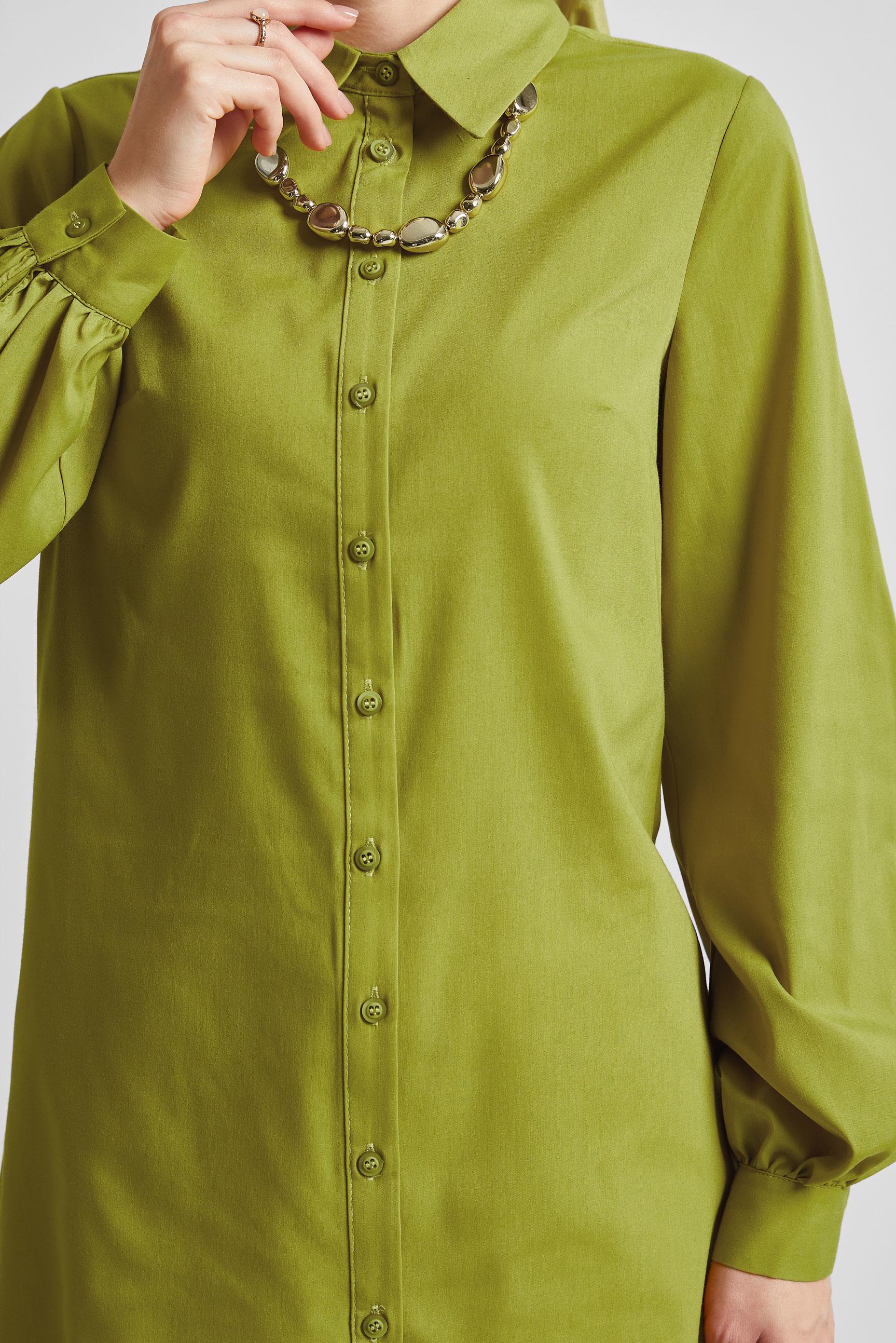 Tesettür giyim YEŞİL GÖMLEK YAKA TUNİK 45606