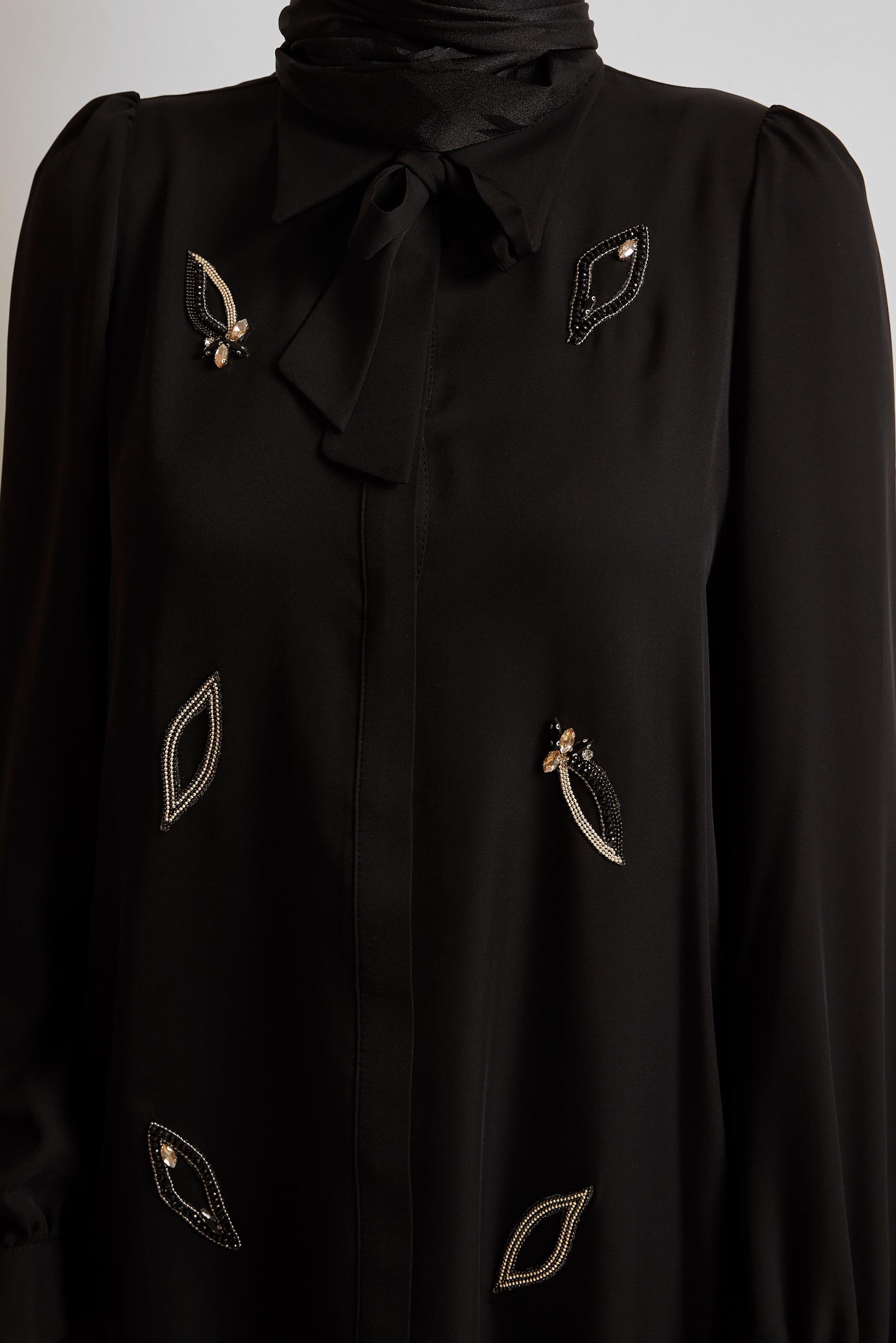 Tesettür giyim SİYAH BAĞLAMA DETAYLI TUNİK 45609