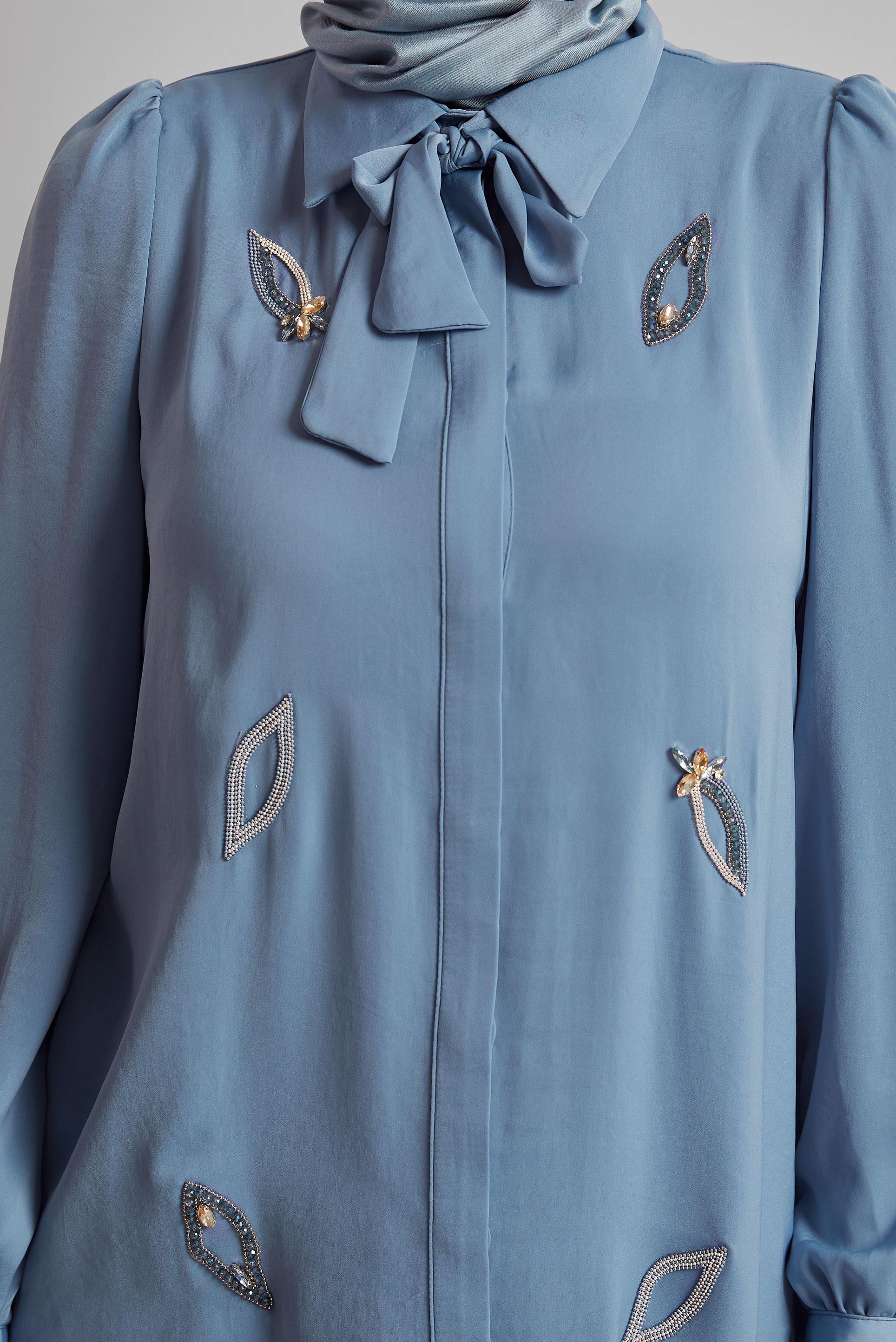 Tesettür giyim MAVİ BAĞLAMA DETAYLI TUNİK 45609