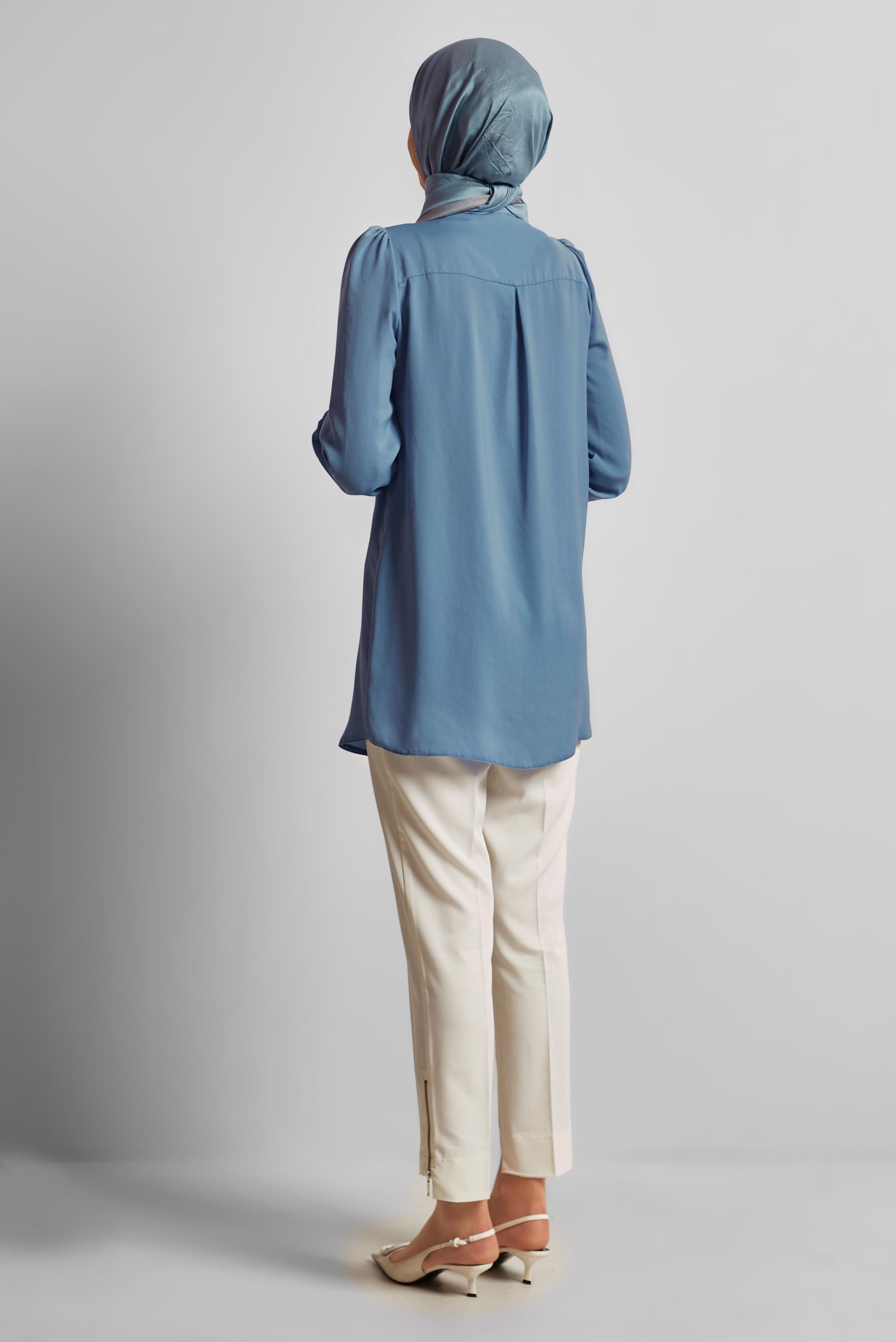 Tesettür giyim MAVİ BAĞLAMA DETAYLI TUNİK 45609