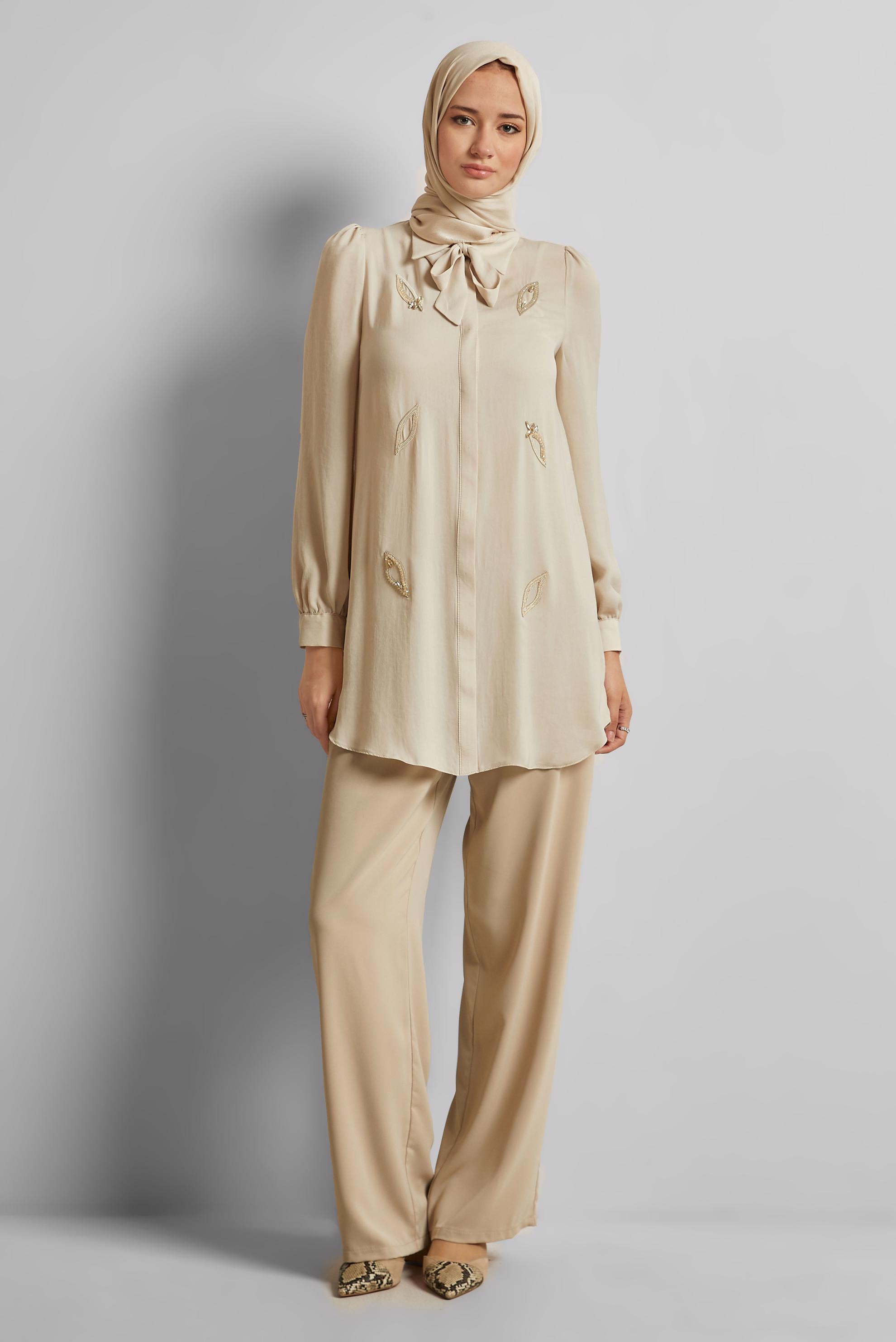 Vêtements hijab BEIGE TUNIQUE NOUÉE 45609