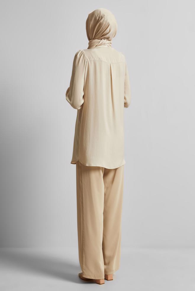 Vêtements hijab BEIGE TUNIQUE NOUÉE 45609 - ALVİNA