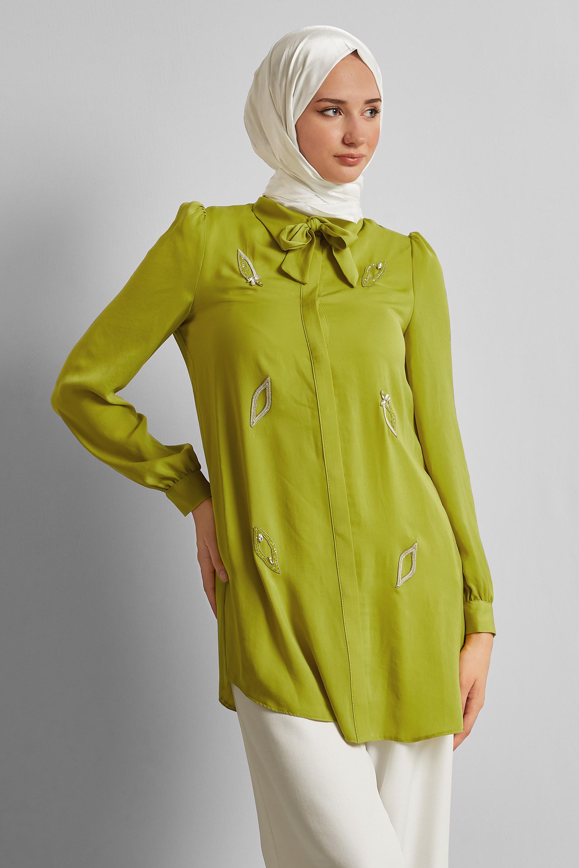Vêtements hijab VERT TUNIQUE NOUÉE 45609