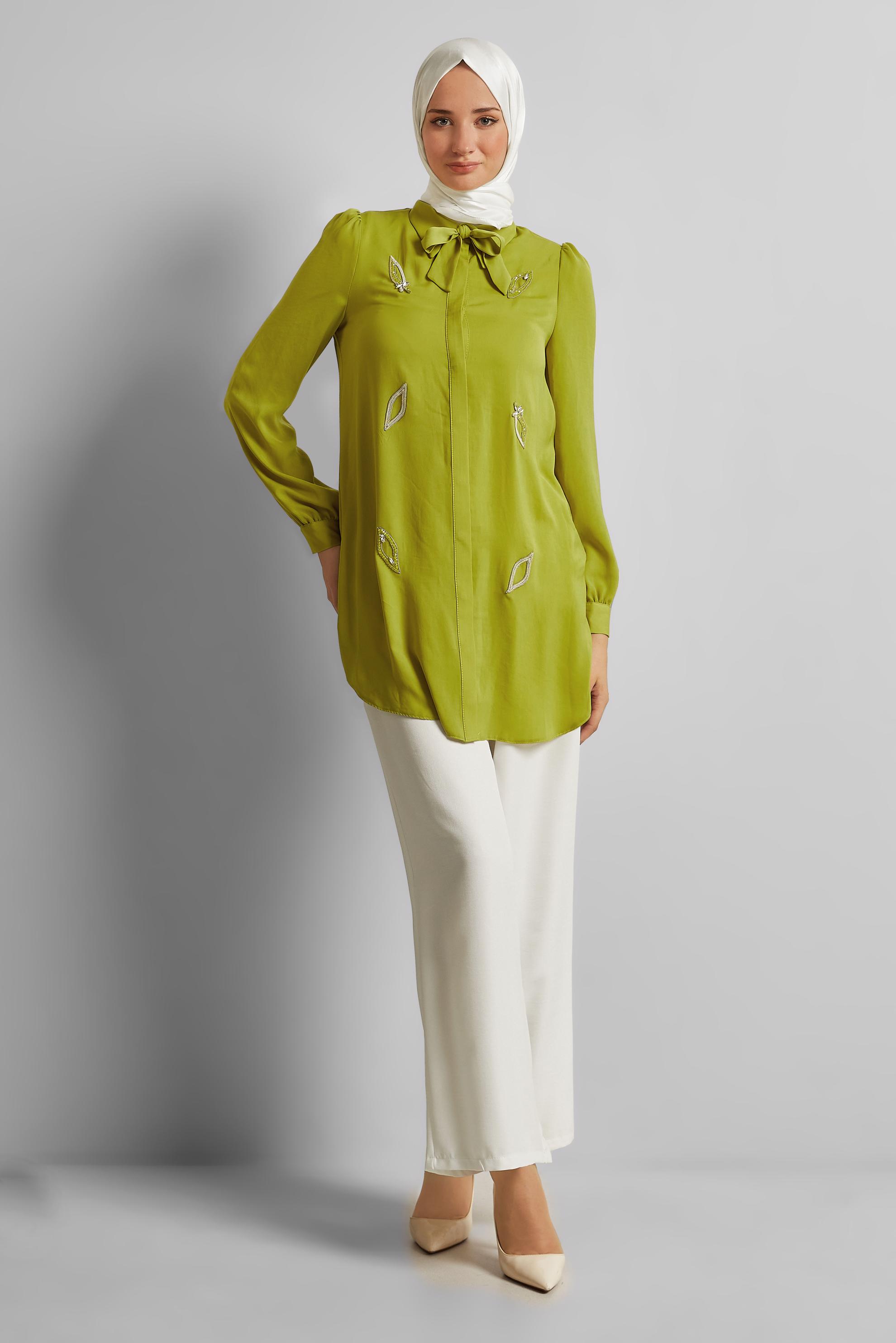 Vêtements hijab VERT TUNIQUE NOUÉE 45609