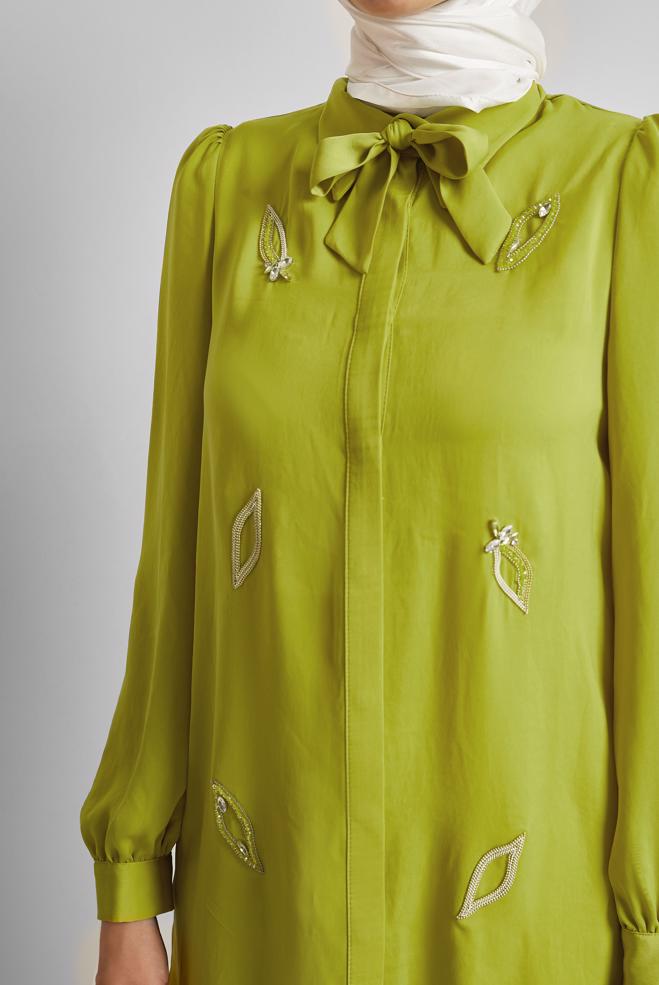 Vêtements hijab VERT TUNIQUE NOUÉE 45609 - ALVİNA